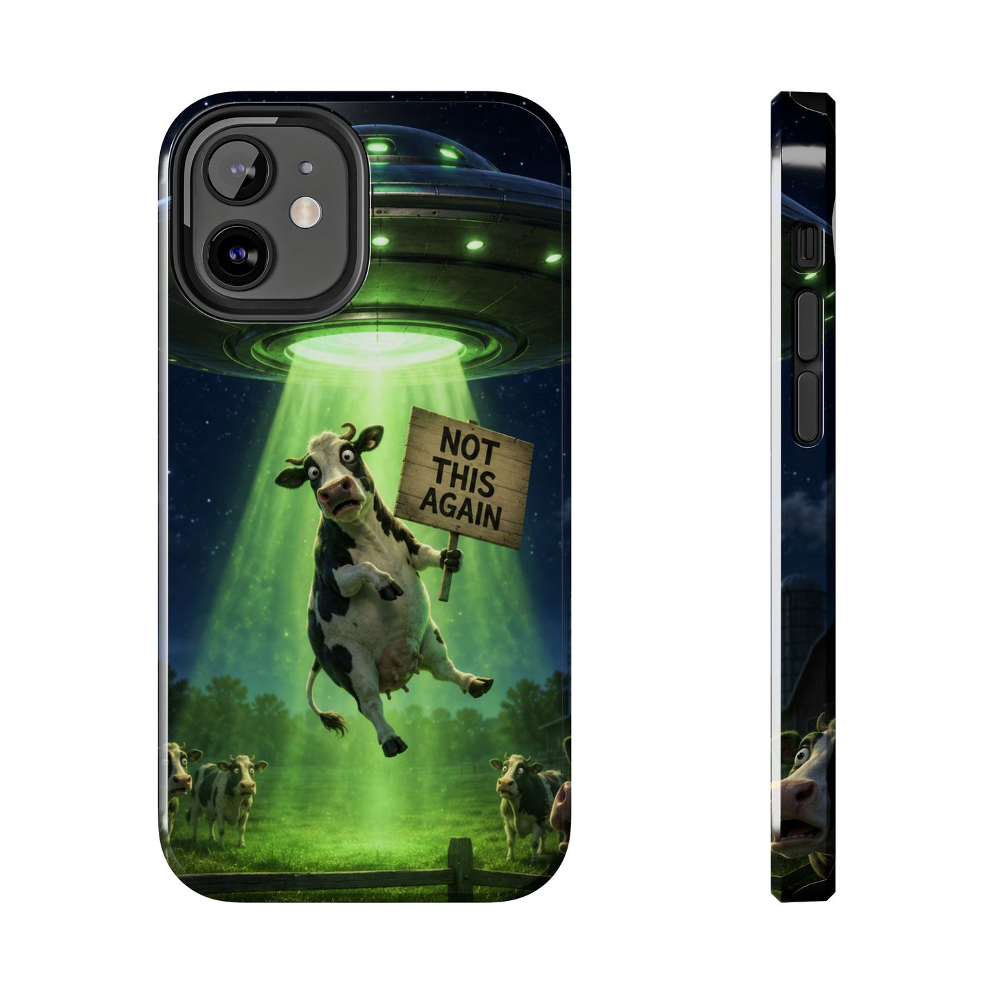 Phone Case — Funny Alien Abduction Cow Design ("Not This Again")