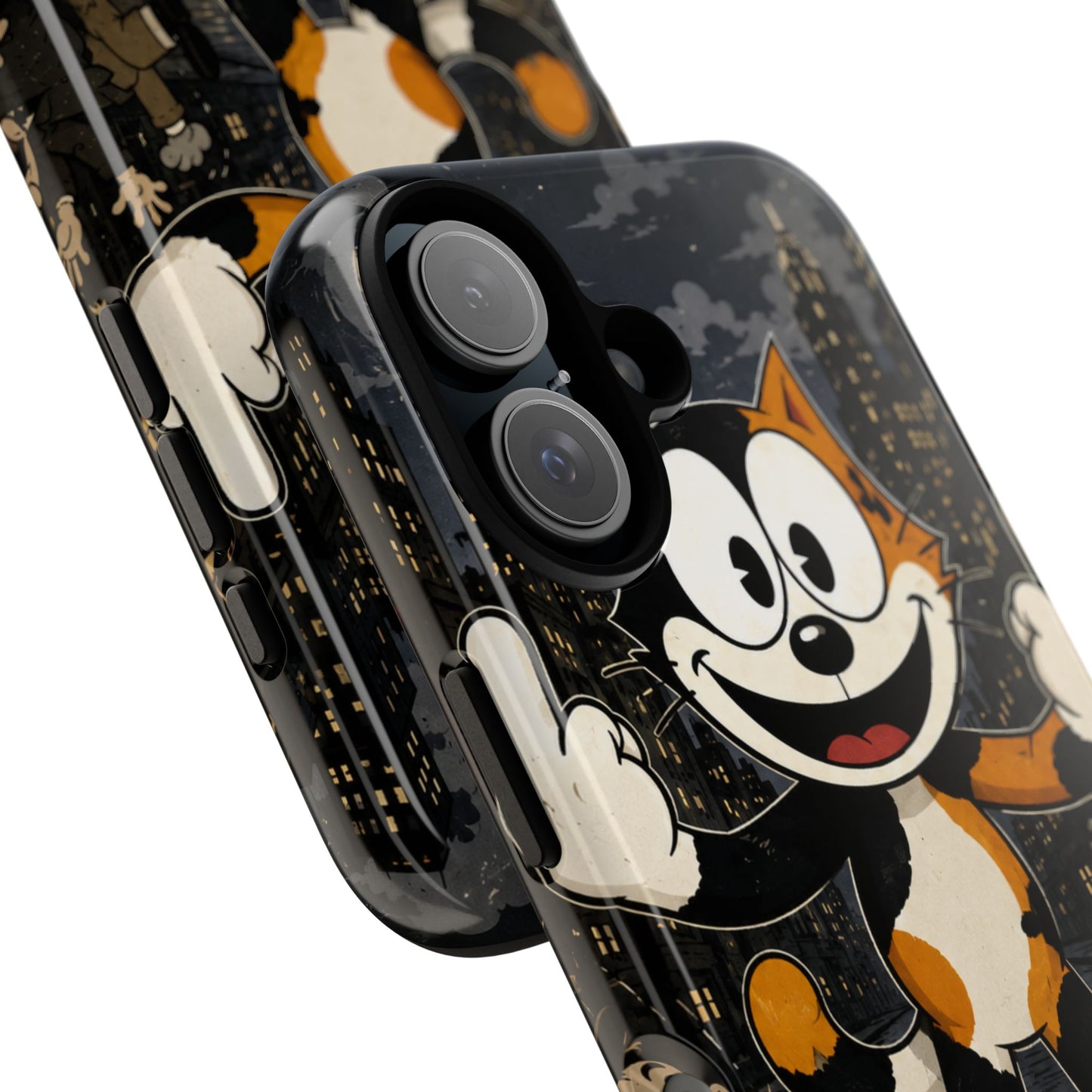 Vintage Cartoon Cat Phone Case — Edgy Felix-Style Illustration