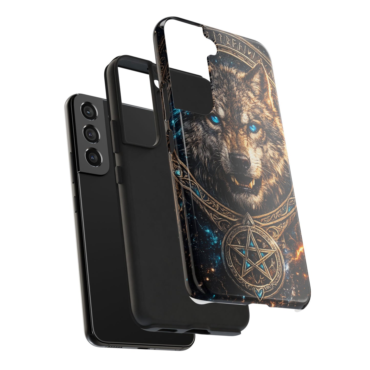 Wolf Pentagram Phone Case - Rugged Mystic Phone Cover with Glowing Blue Eyes