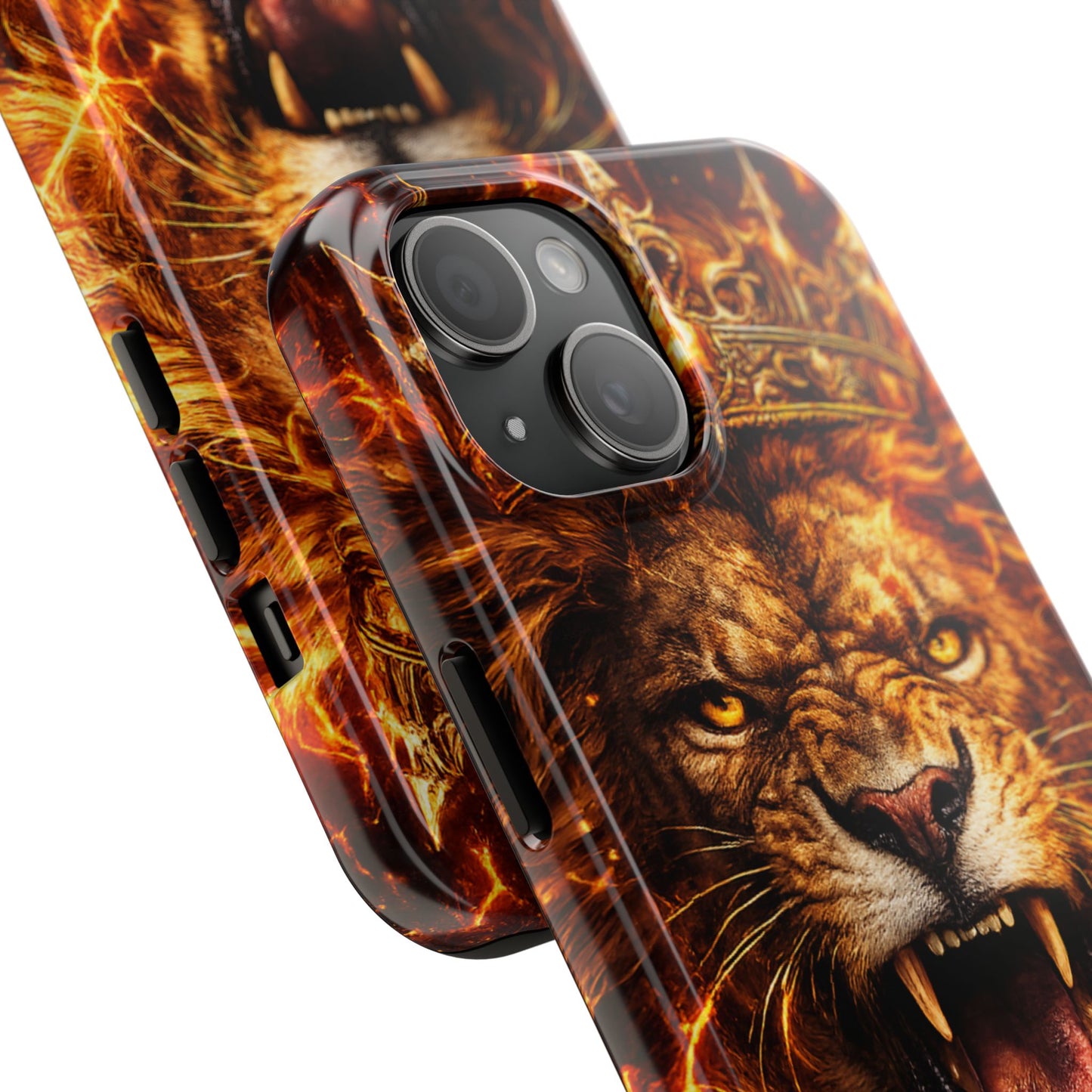 Fiery Lion King Tough Phone Case — Protective iPhone Case with Roaring Crown Design