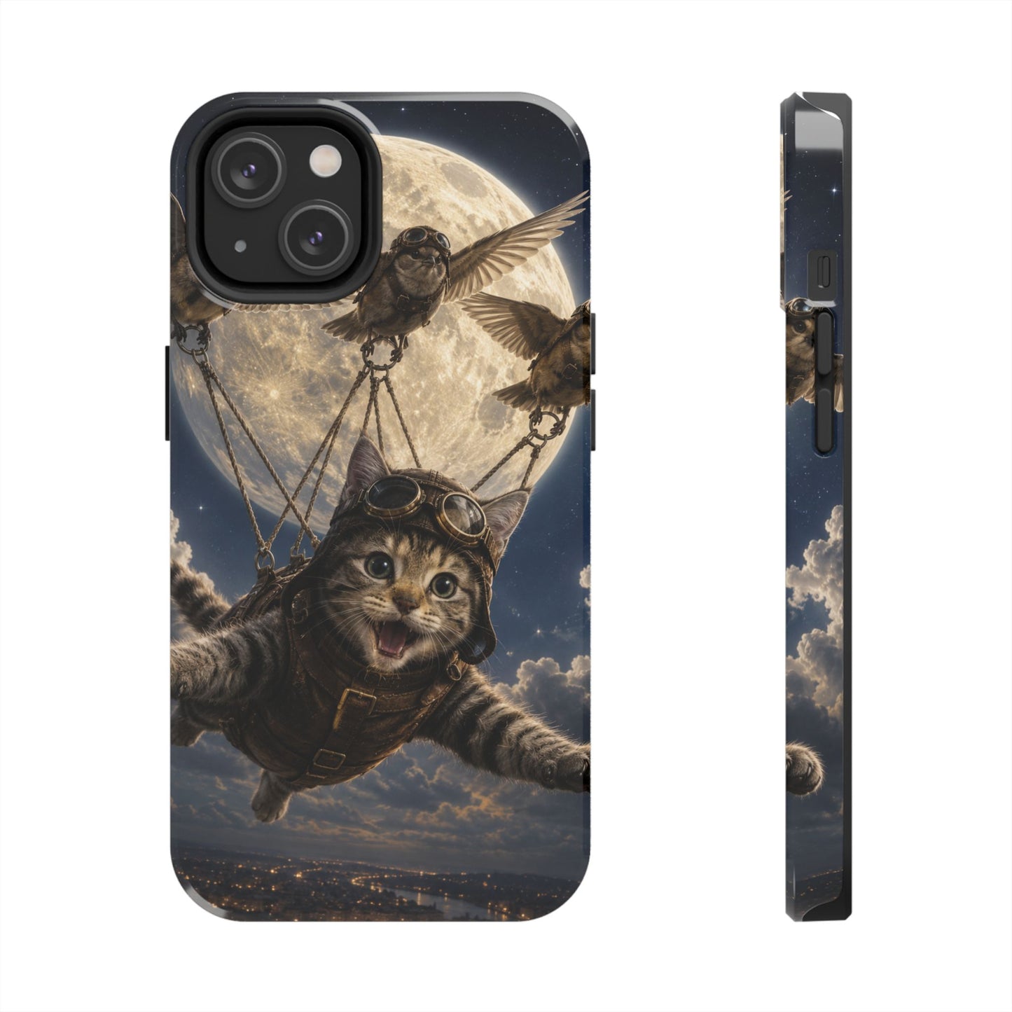 Cat Pilot Phone Case — Adventure Kitty Moonlit Flight Tough Protection