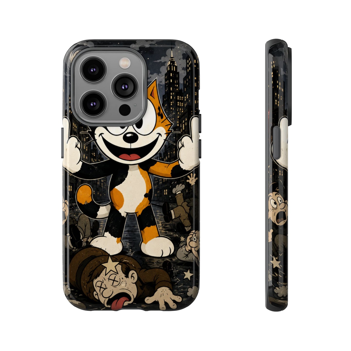 Vintage Cartoon Cat Phone Case — Edgy Felix-Style Illustration