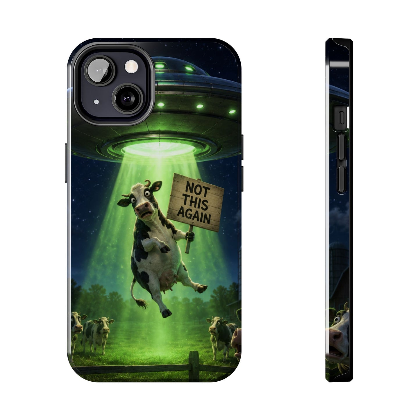 Phone Case — Funny Alien Abduction Cow Design ("Not This Again")