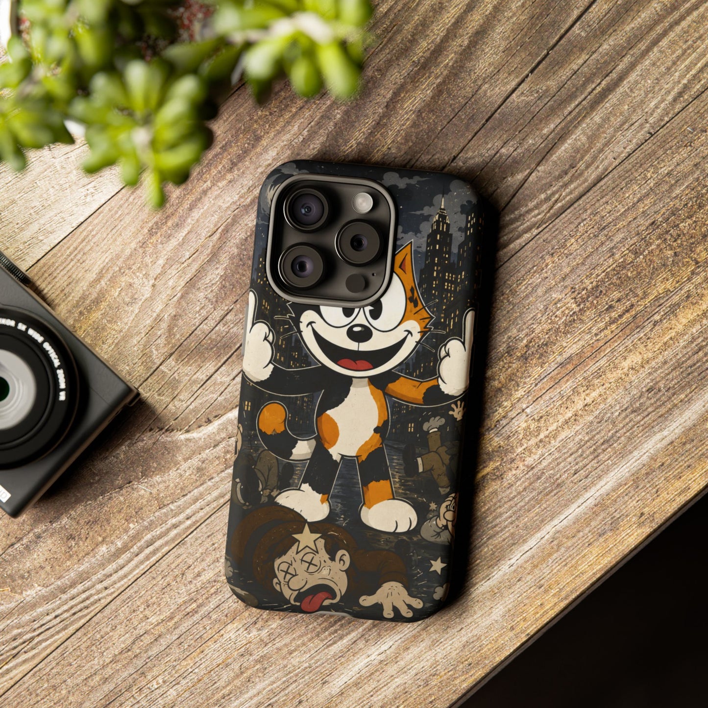 Vintage Cartoon Cat Phone Case — Edgy Felix-Style Illustration