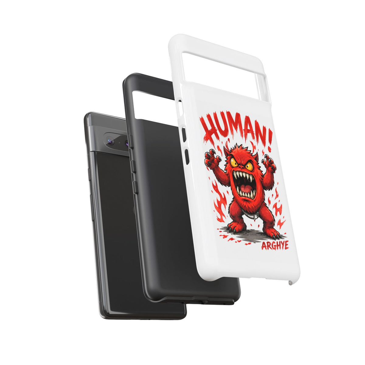 Angry Monster "HUMAN!" Phone Case — Cute Fiery Creature iPhone Cover