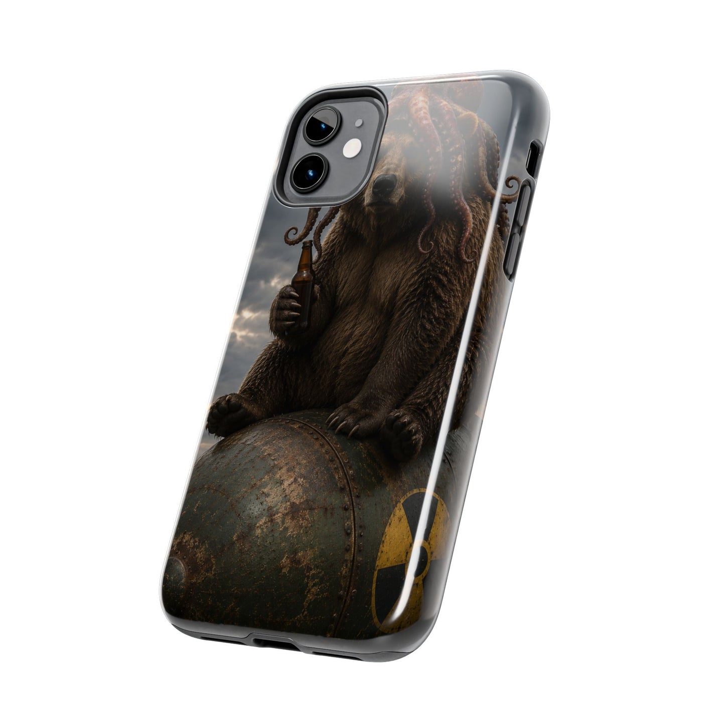 Tough Phone Case — Post‑Apocalyptic Bear with Octopus Helmet on Nuclear Bomb