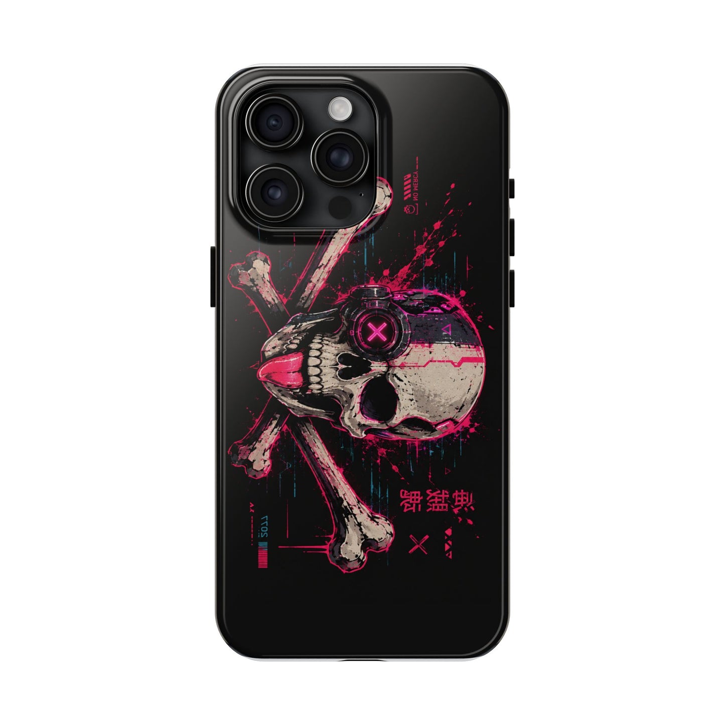 Skull & Crossbones Tough Phone Case — Neon Cyberpunk Skull Design