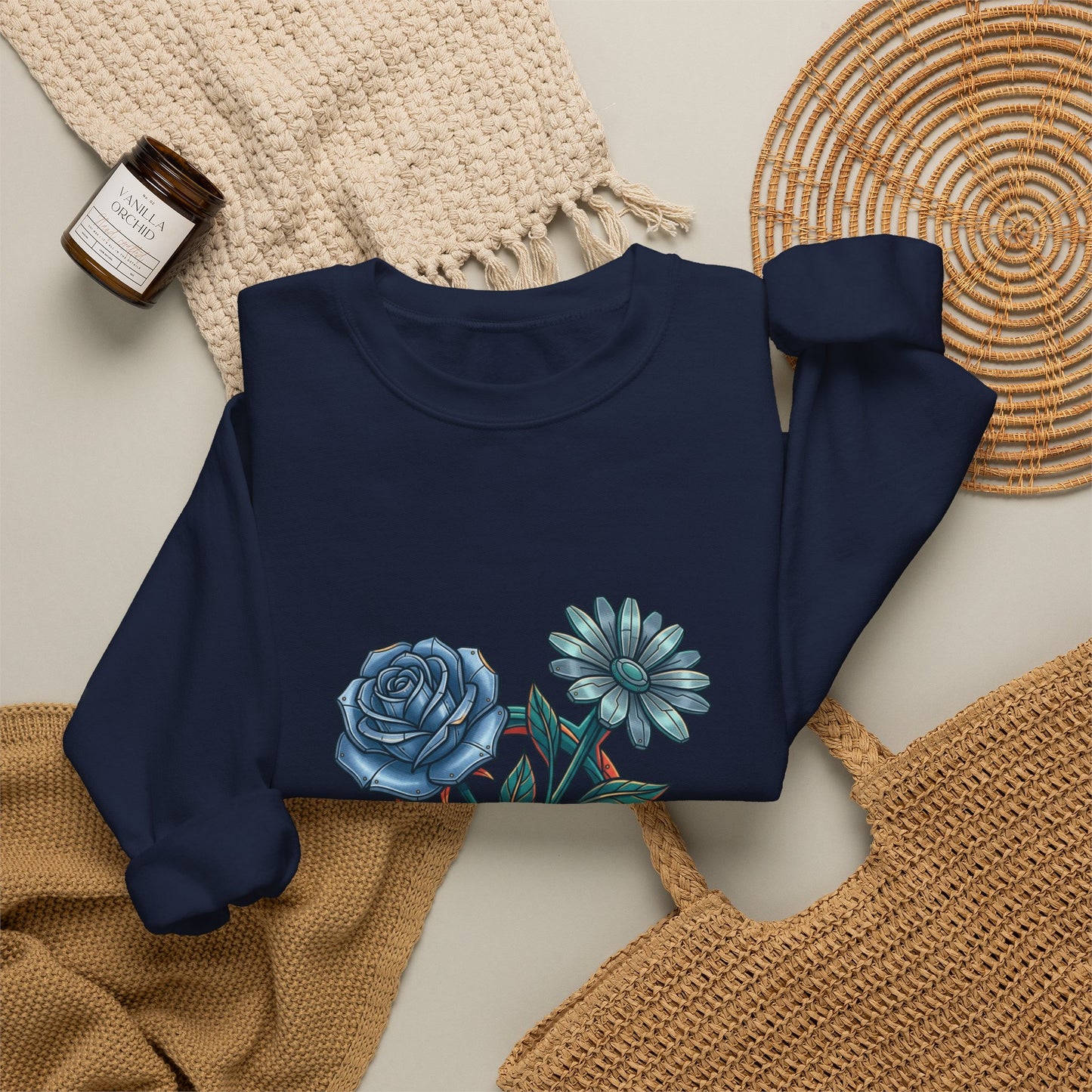 Birth Flower Crewneck Sweatshirt | Botanical Watercolor, Personalized Name