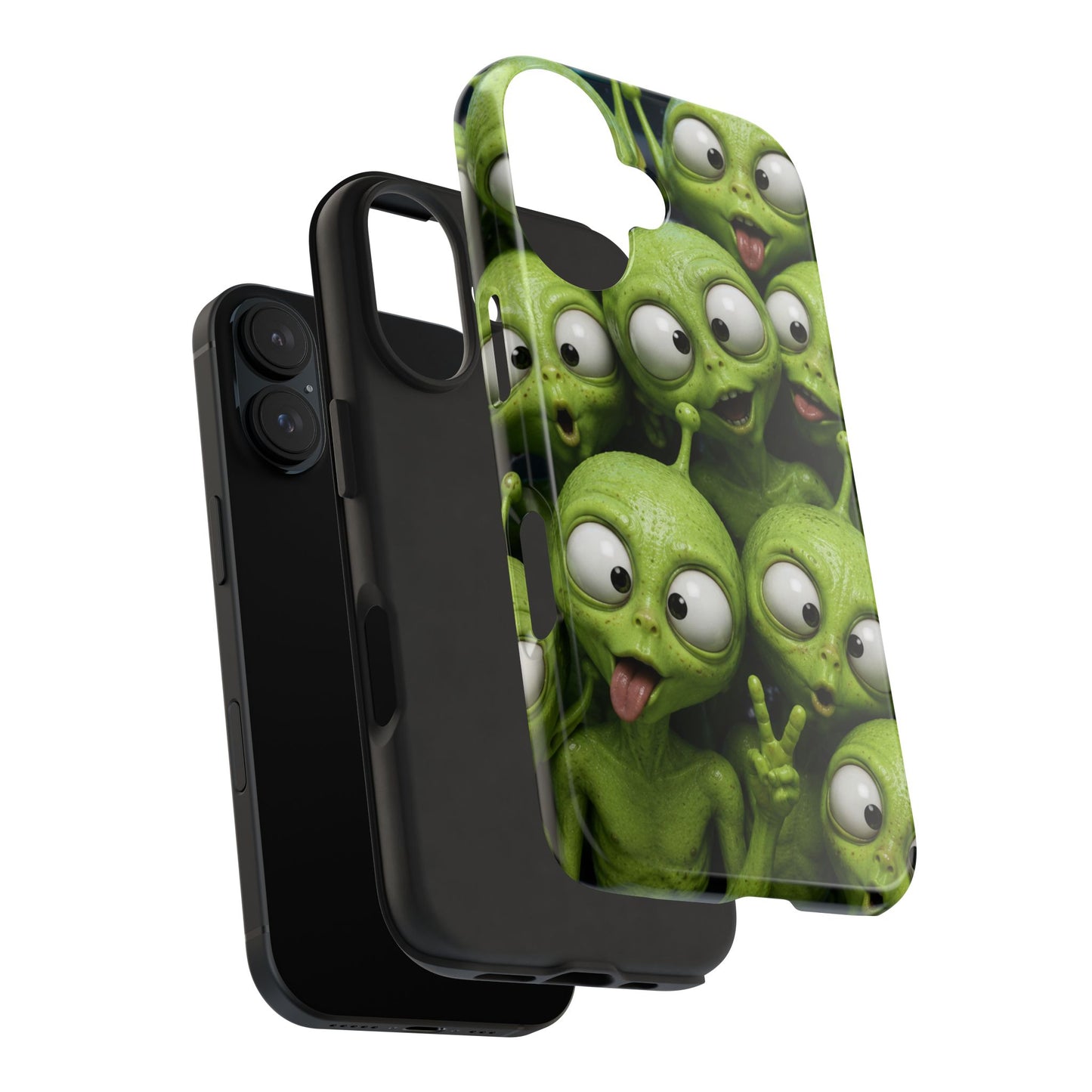 Alien Selfie Tough Phone Case — Cute Green Cartoon Aliens Protective Cover