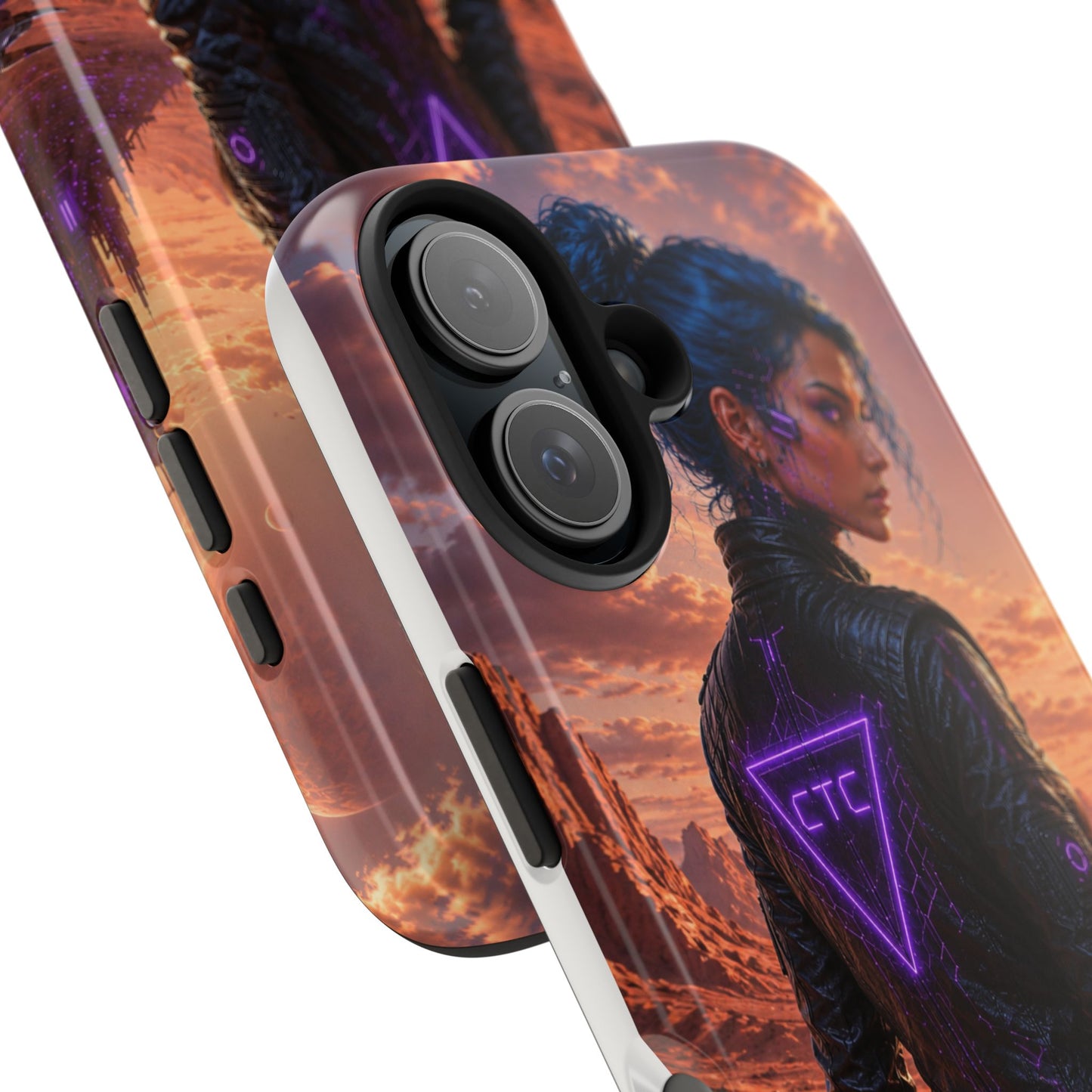 Cyberpunk Woman Tough Phone Case — Neon CTC Logo Protective Cover