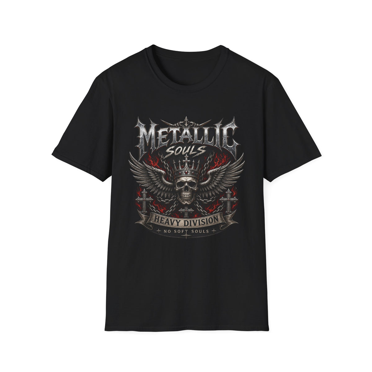 Metallic Souls Graphic T-Shirt — Gothic Skull & Wings Heavy Metal Tee