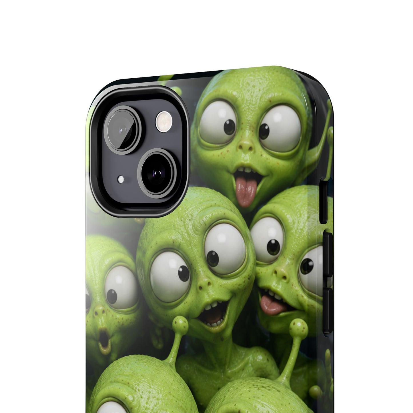 Alien Selfie Tough Phone Case — Cute Green Cartoon Aliens Protective Cover