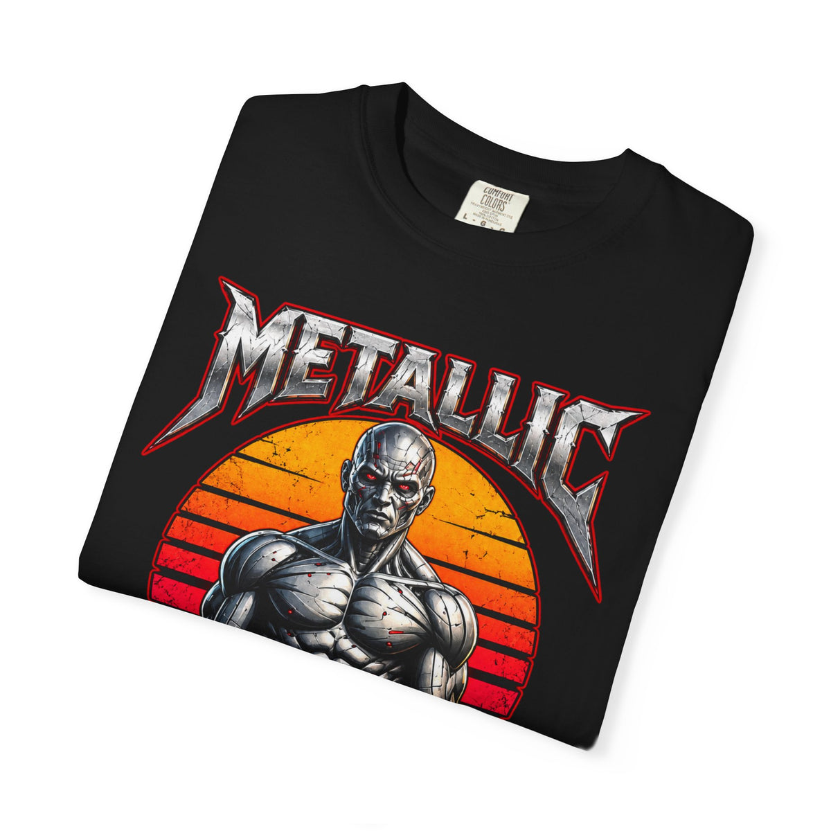 Metallic Souls T-Shirt — Retro Sunset Muscular Warrior Graphic Tee