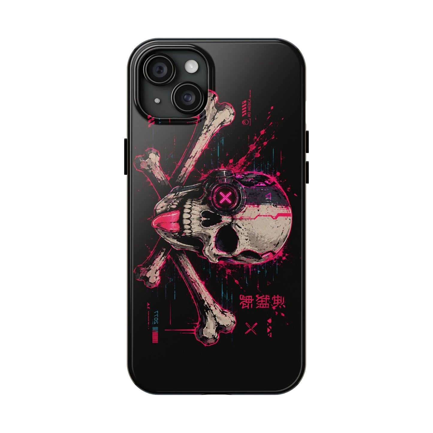 Skull & Crossbones Tough Phone Case — Neon Cyberpunk Skull Design
