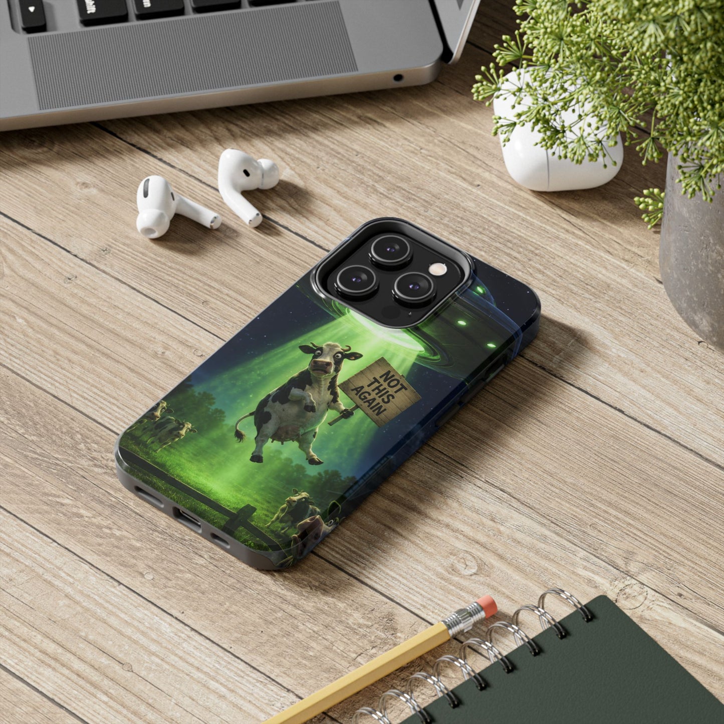 Phone Case — Funny Alien Abduction Cow Design ("Not This Again")