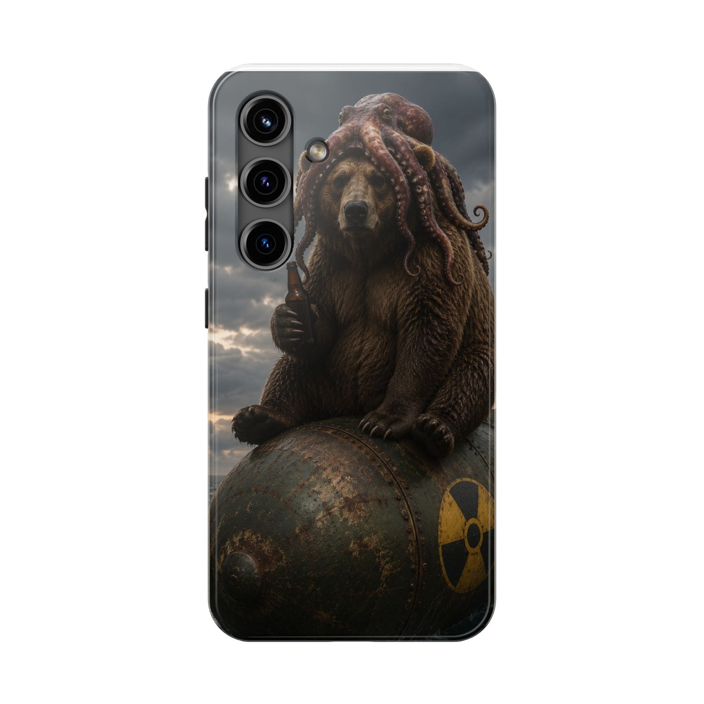 Tough Phone Case — Post‑Apocalyptic Bear with Octopus Helmet on Nuclear Bomb