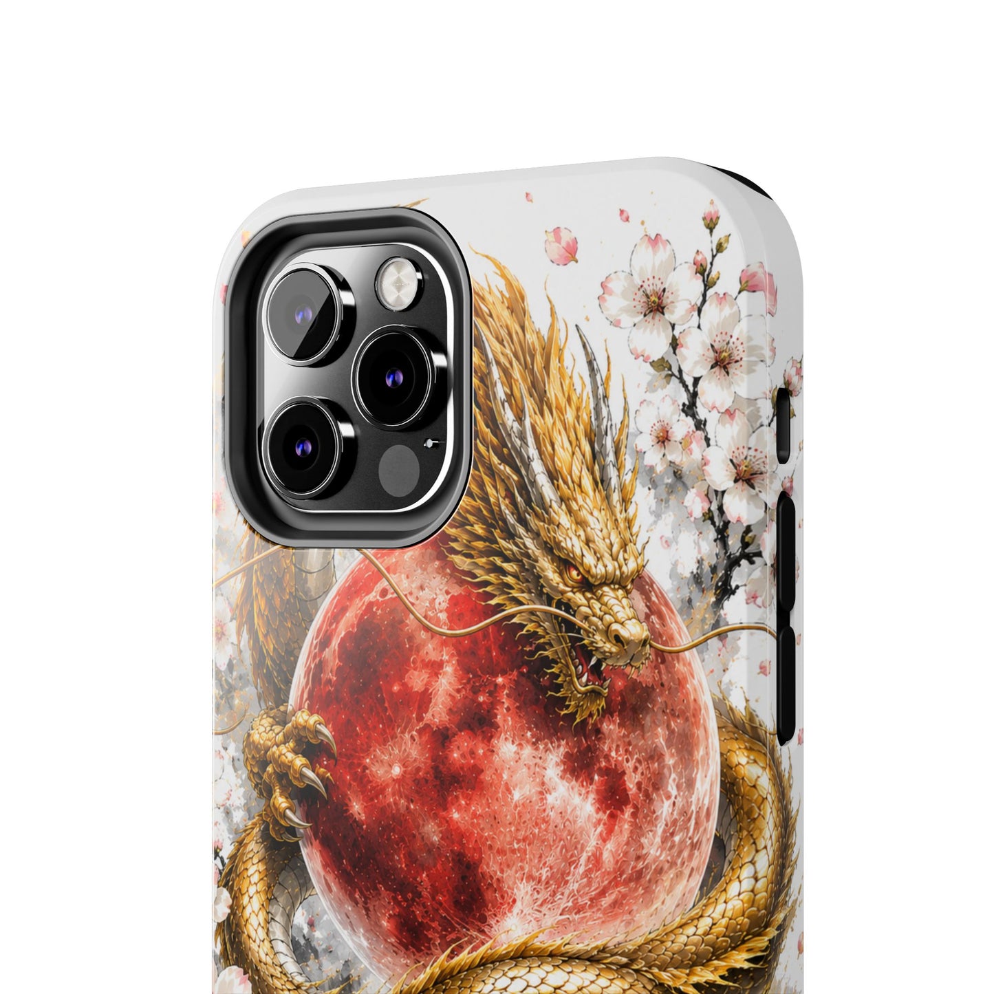 Golden Dragon Phone Case — Red Moon & Cherry Blossom Tough Phone Case