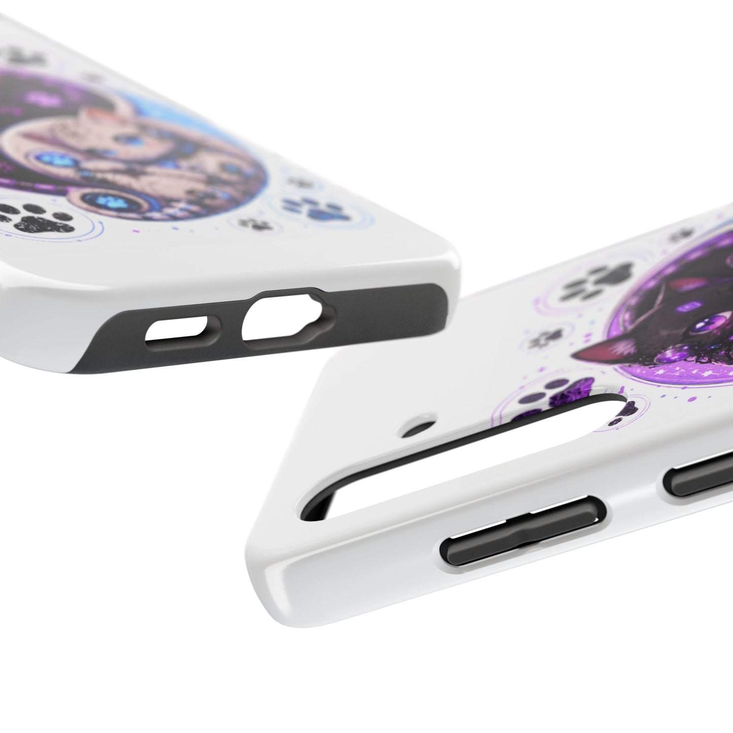 Cat Yin Yang Tough Phone Case — Black & White Kittens, Paw Print Protective Cover