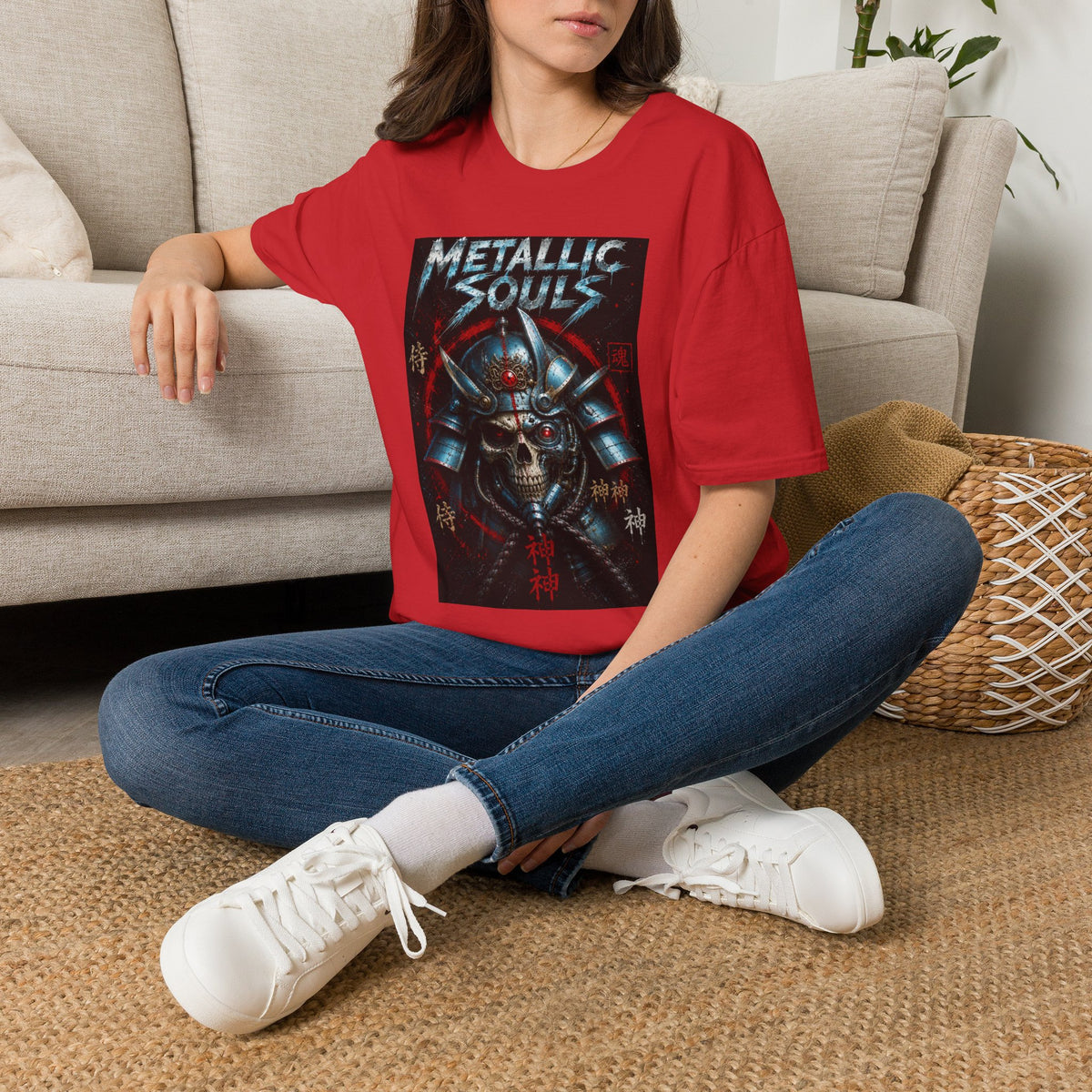 Metallic Souls Samurai Helmet T‑Shirt — Vintage Mecha Warrior Graphic Tee
