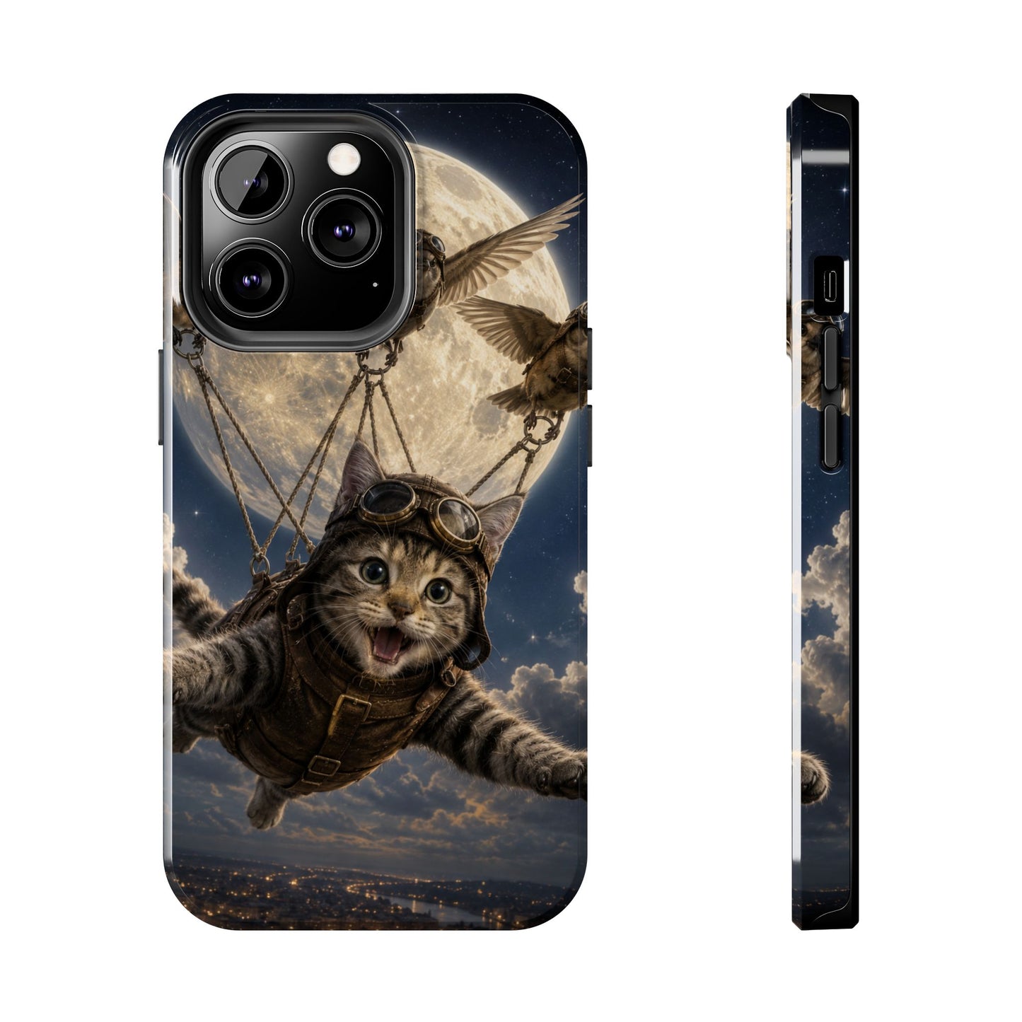 Cat Pilot Phone Case — Adventure Kitty Moonlit Flight Tough Protection