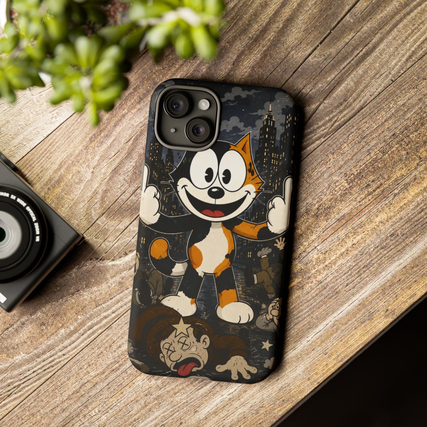 Vintage Cartoon Cat Phone Case — Edgy Felix-Style Illustration
