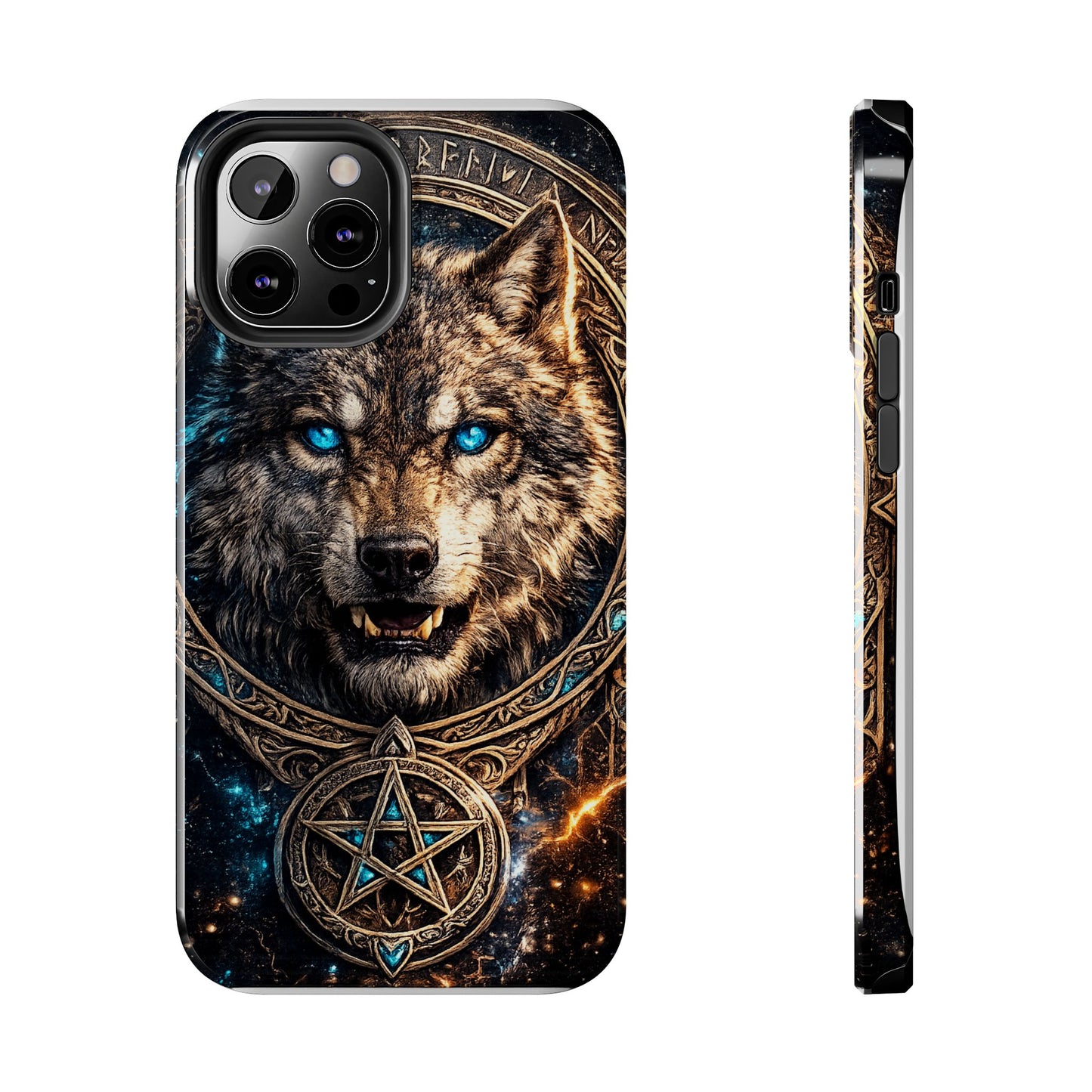 Wolf Pentagram Phone Case - Rugged Mystic Phone Cover with Glowing Blue Eyes