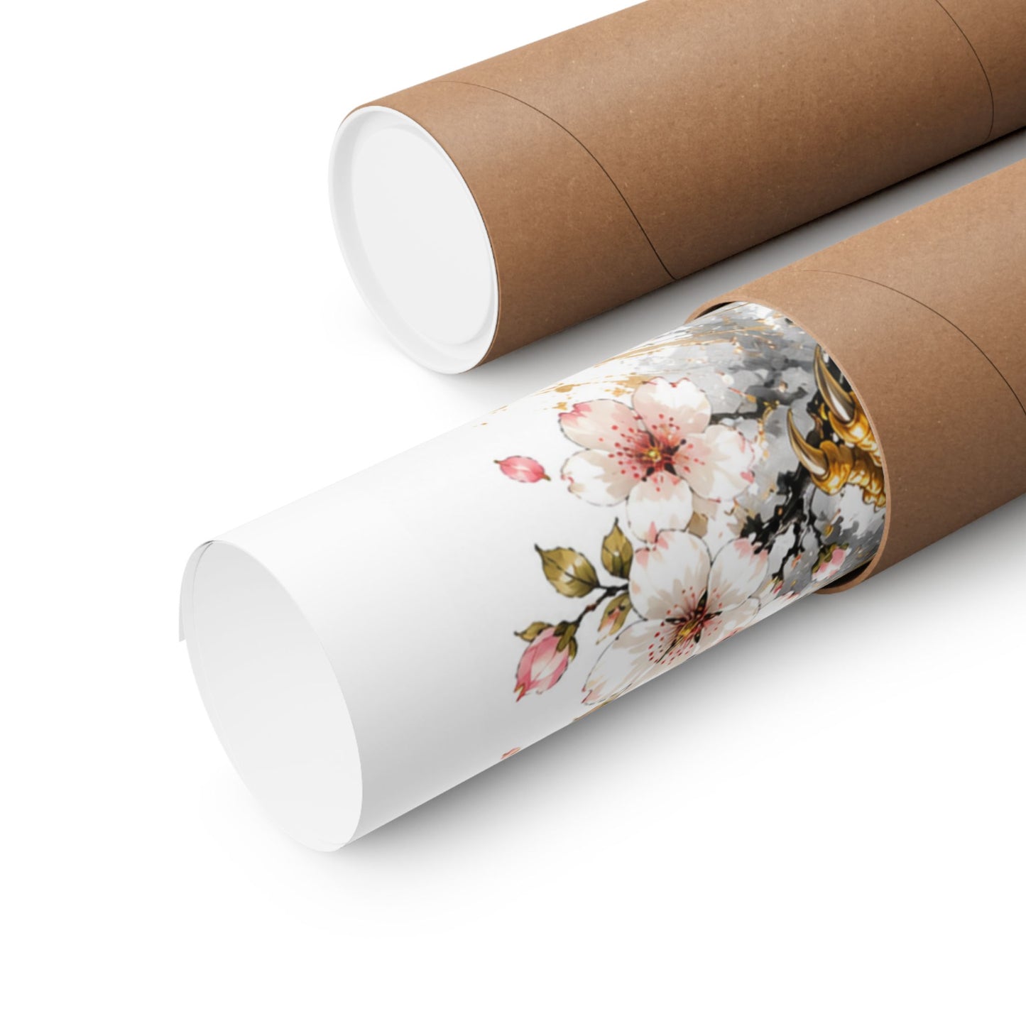 Golden Dragon & Red Moon Matte Poster — Japanese Cherry Blossom Wall Art
