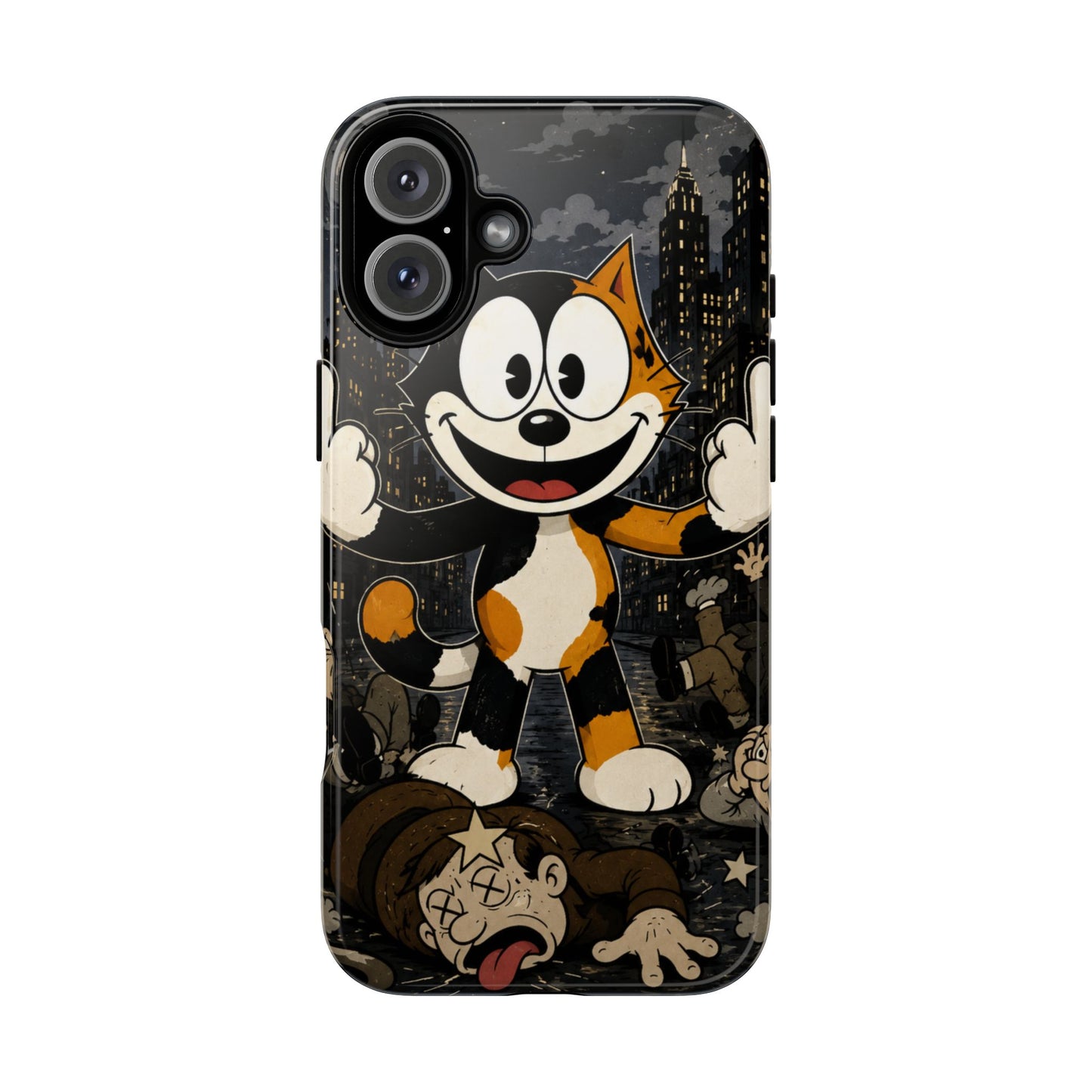 Vintage Cartoon Cat Phone Case — Edgy Felix-Style Illustration
