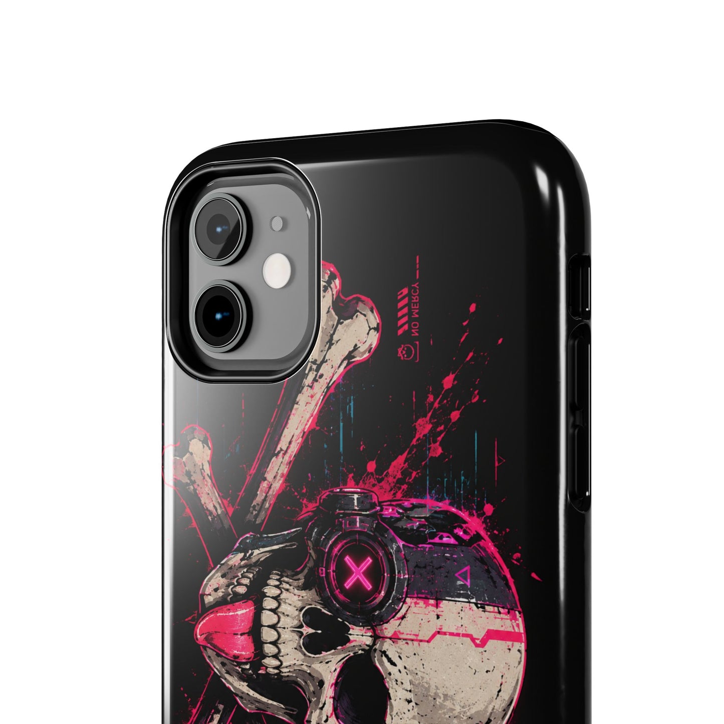 Skull & Crossbones Tough Phone Case — Neon Cyberpunk Skull Design