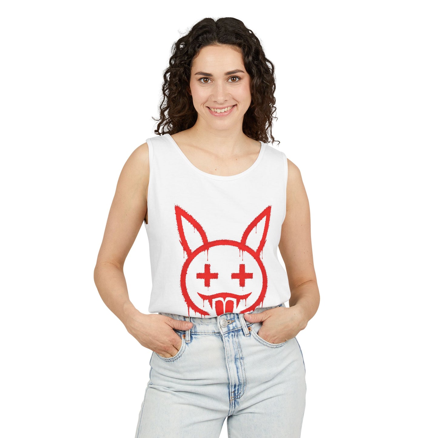 Graffiti Bunny Drip Tank Top,  Distressed Red Stencil Graphic