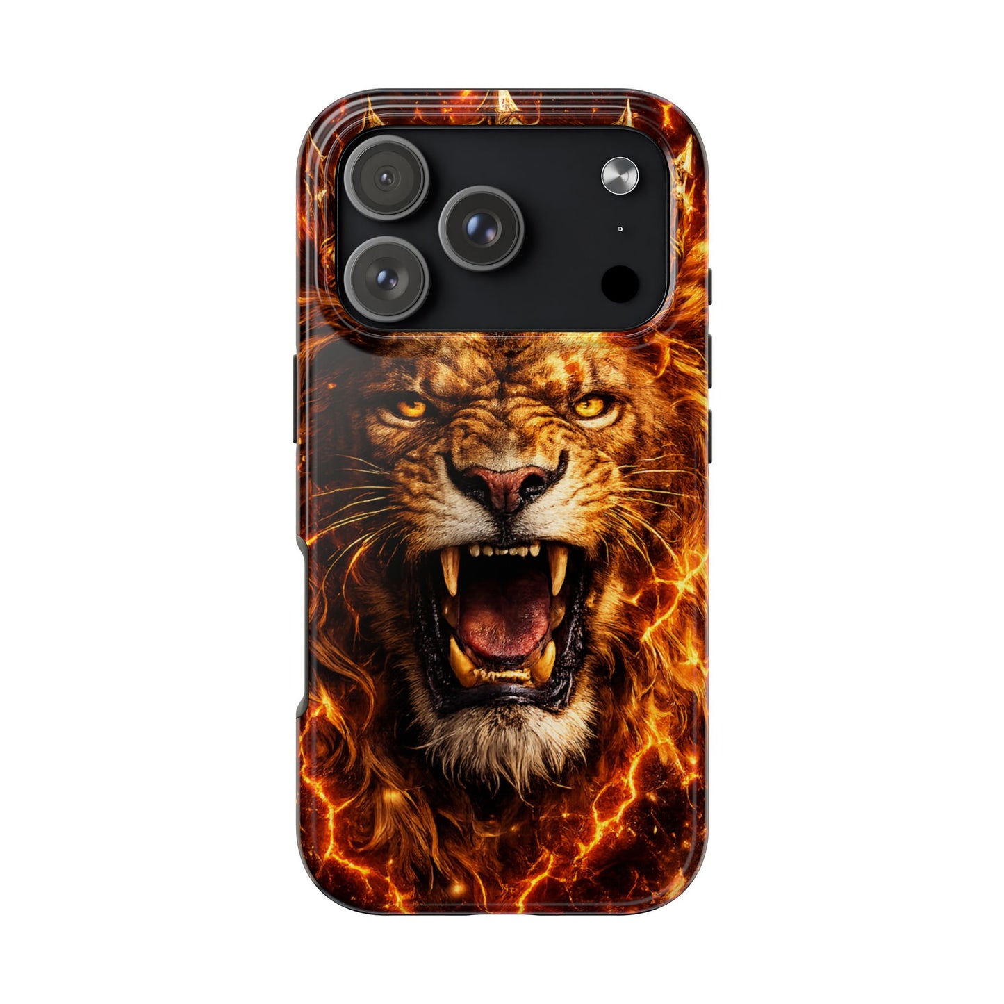 Fiery Lion King Tough Phone Case — Protective iPhone Case with Roaring Crown Design