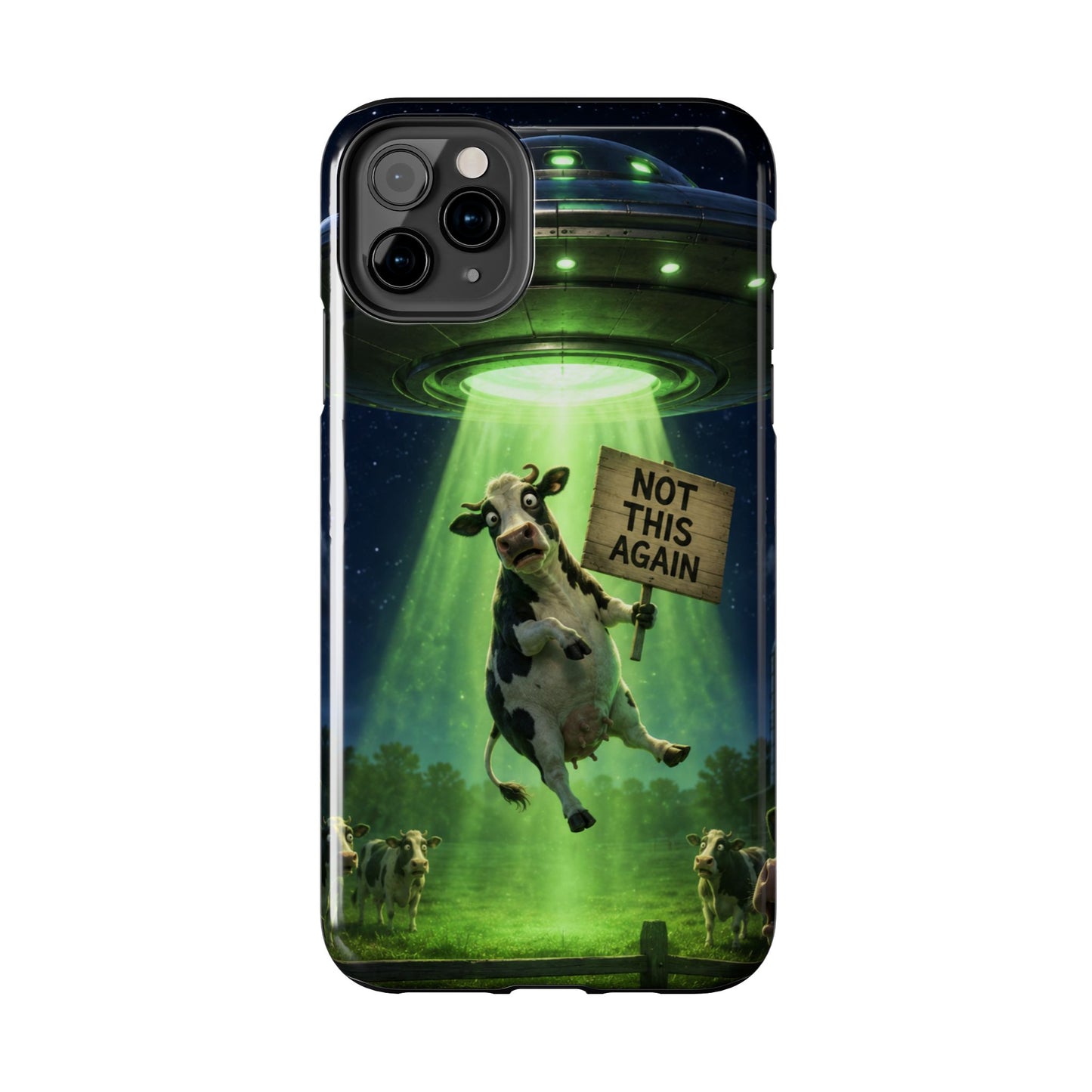 Phone Case — Funny Alien Abduction Cow Design ("Not This Again")
