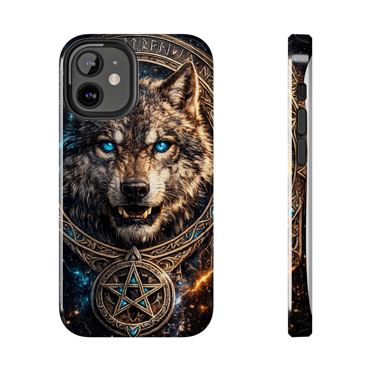 Wolf Pentagram Phone Case - Rugged Mystic Phone Cover with Glowing Blue Eyes