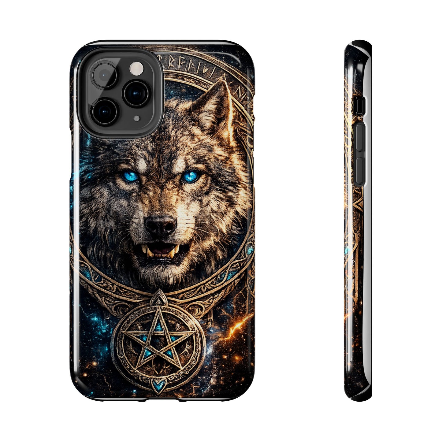 Wolf Pentagram Phone Case - Rugged Mystic Phone Cover with Glowing Blue Eyes