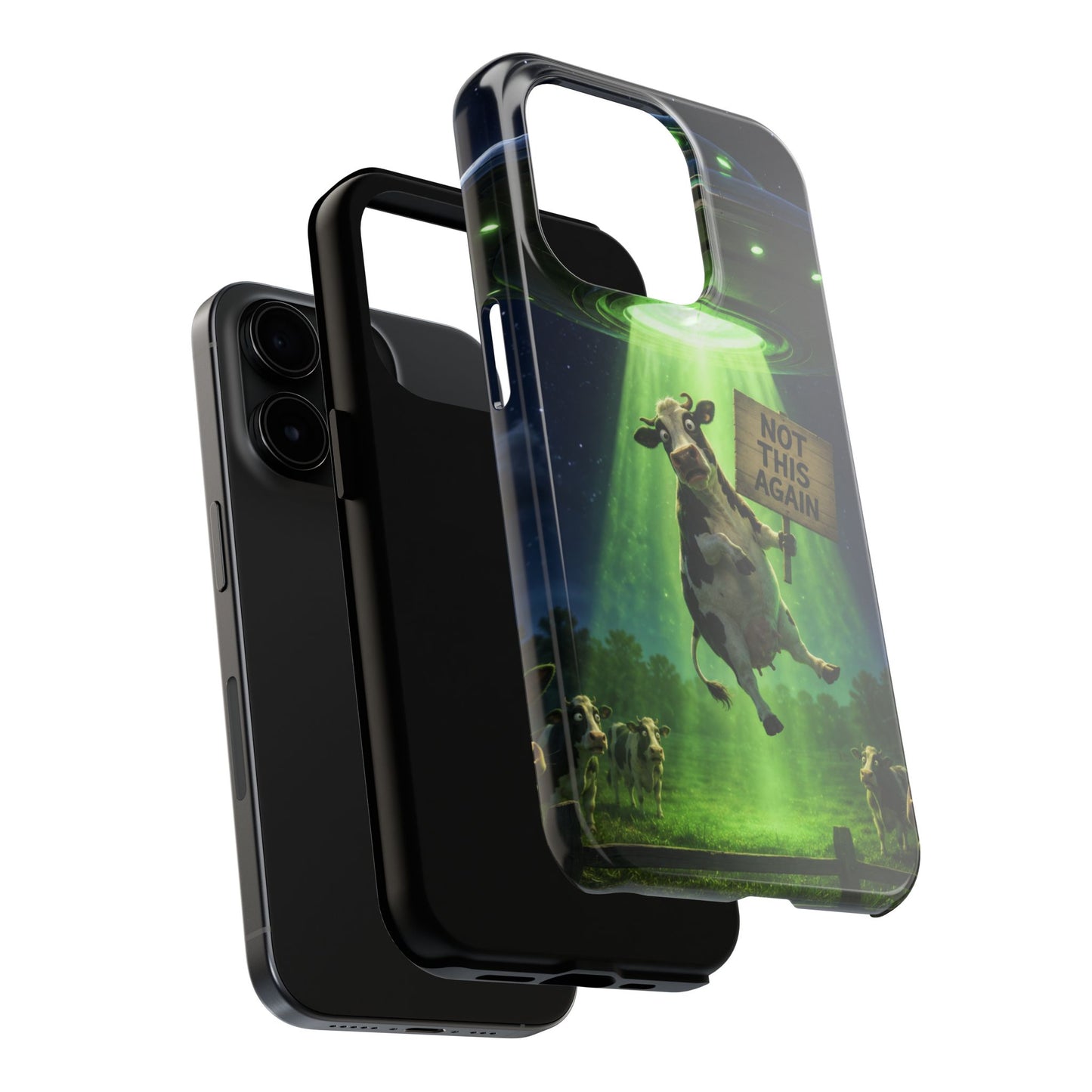 Phone Case — Funny Alien Abduction Cow Design ("Not This Again")