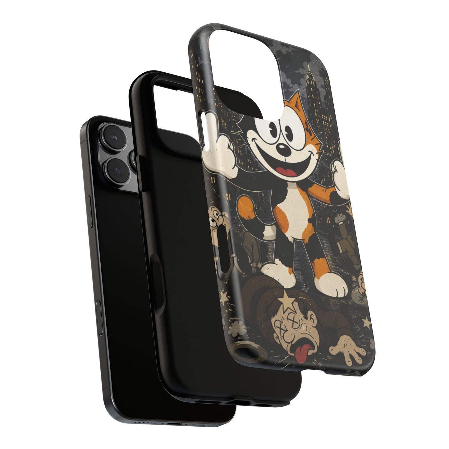 Vintage Cartoon Cat Phone Case — Edgy Felix-Style Illustration