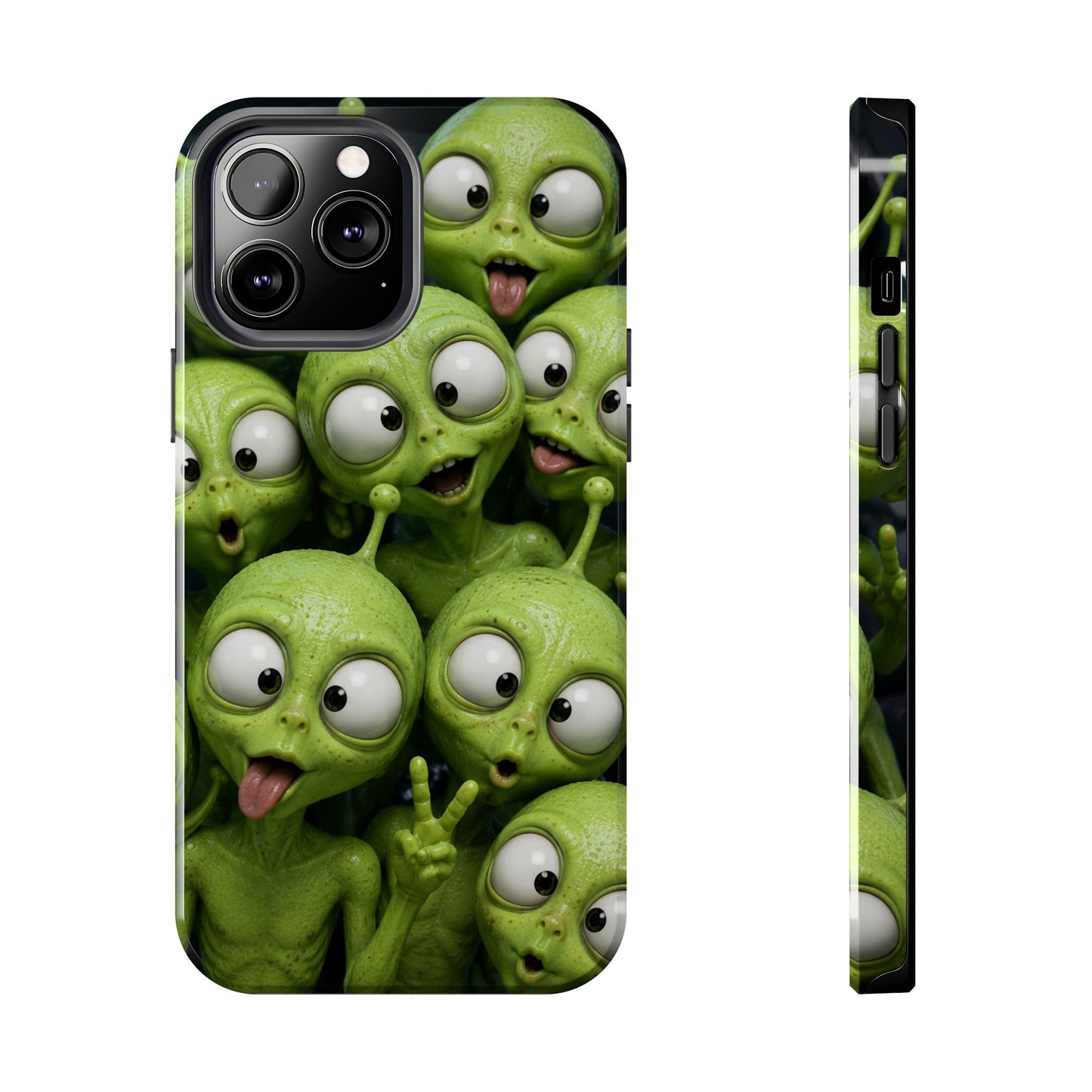 Alien Selfie Tough Phone Case — Cute Green Cartoon Aliens Protective Cover