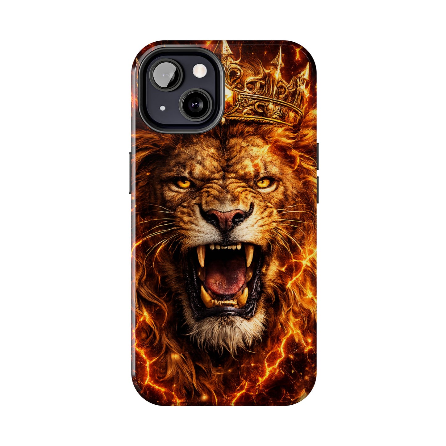 Fiery Lion King Tough Phone Case — Protective iPhone Case with Roaring Crown Design