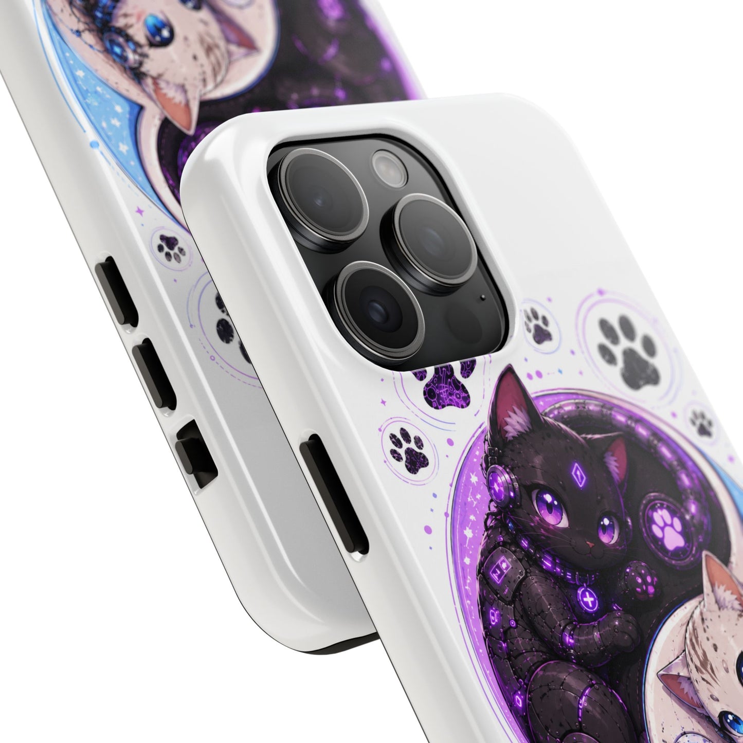 Cat Yin Yang Tough Phone Case — Black & White Kittens, Paw Print Protective Cover
