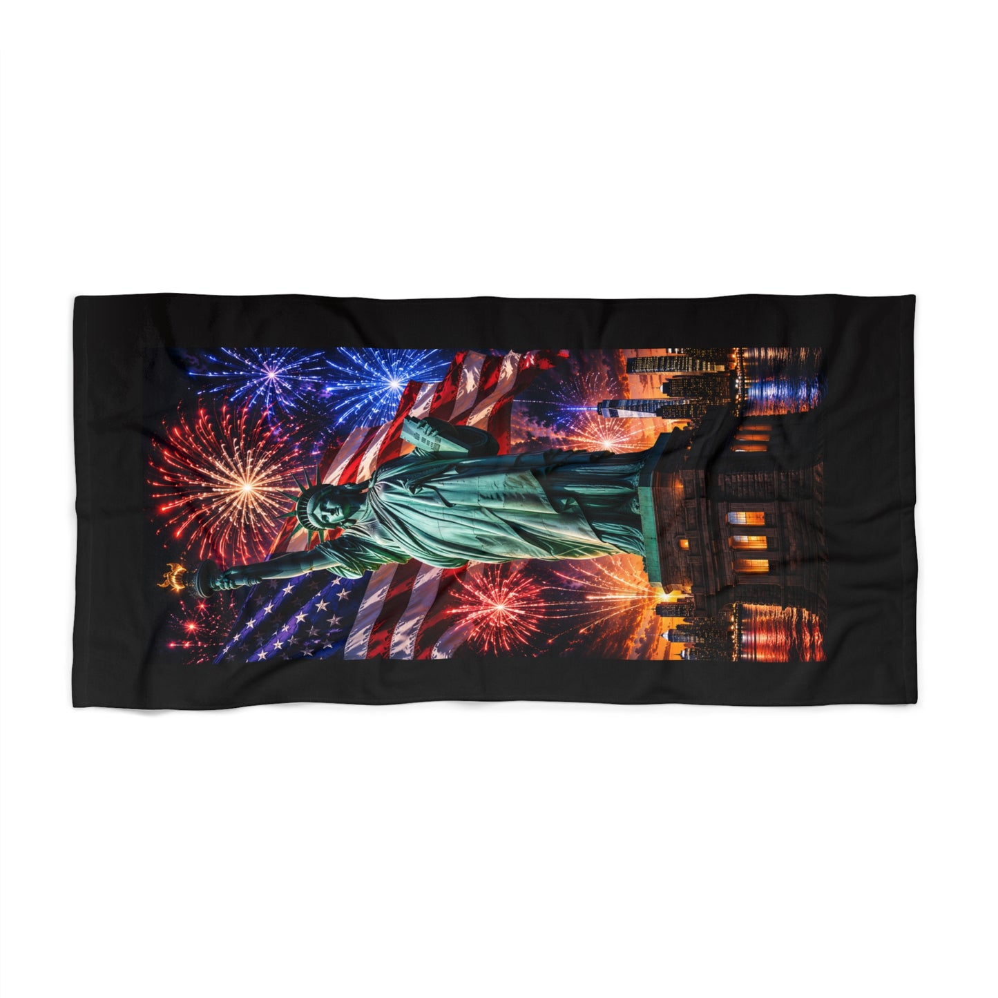 Statue of Liberty Fireworks Beach Towel — Patriotic 4th of July Pool & Beach Towel