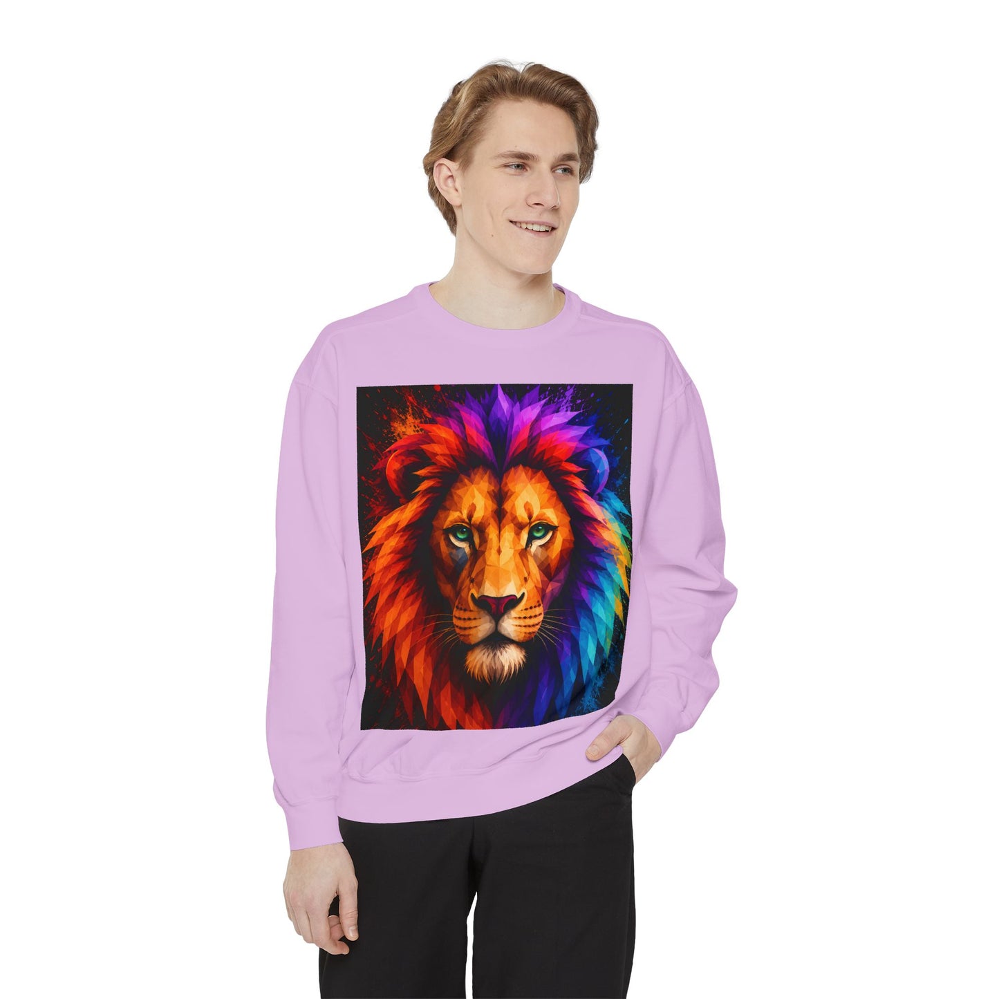Colorful Lion Sweatshirt — Vibrant Rainbow Mane Crewneck
