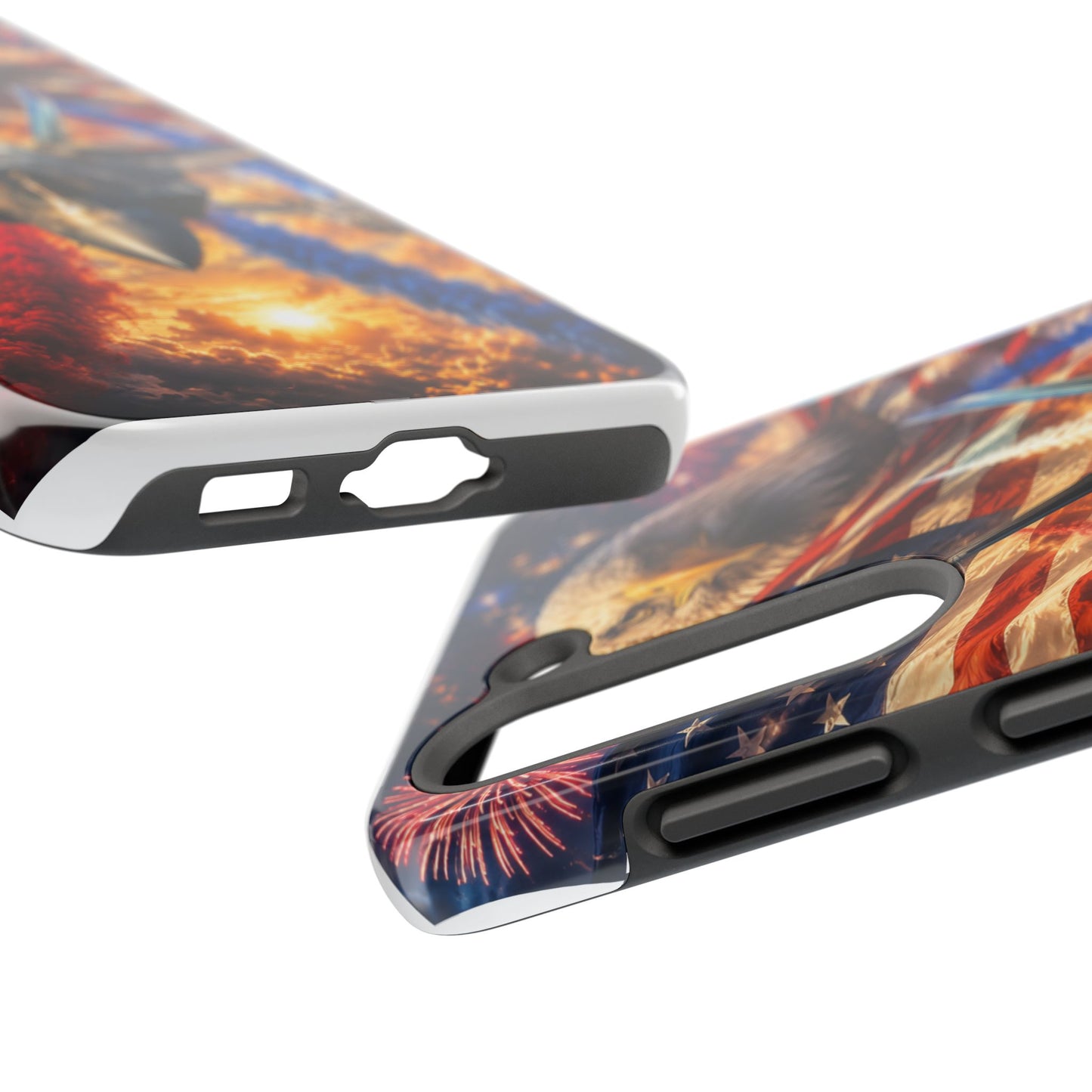 Patriotic Fighter Jet Phone Case with Eagle, American Flag & Fireworks Design