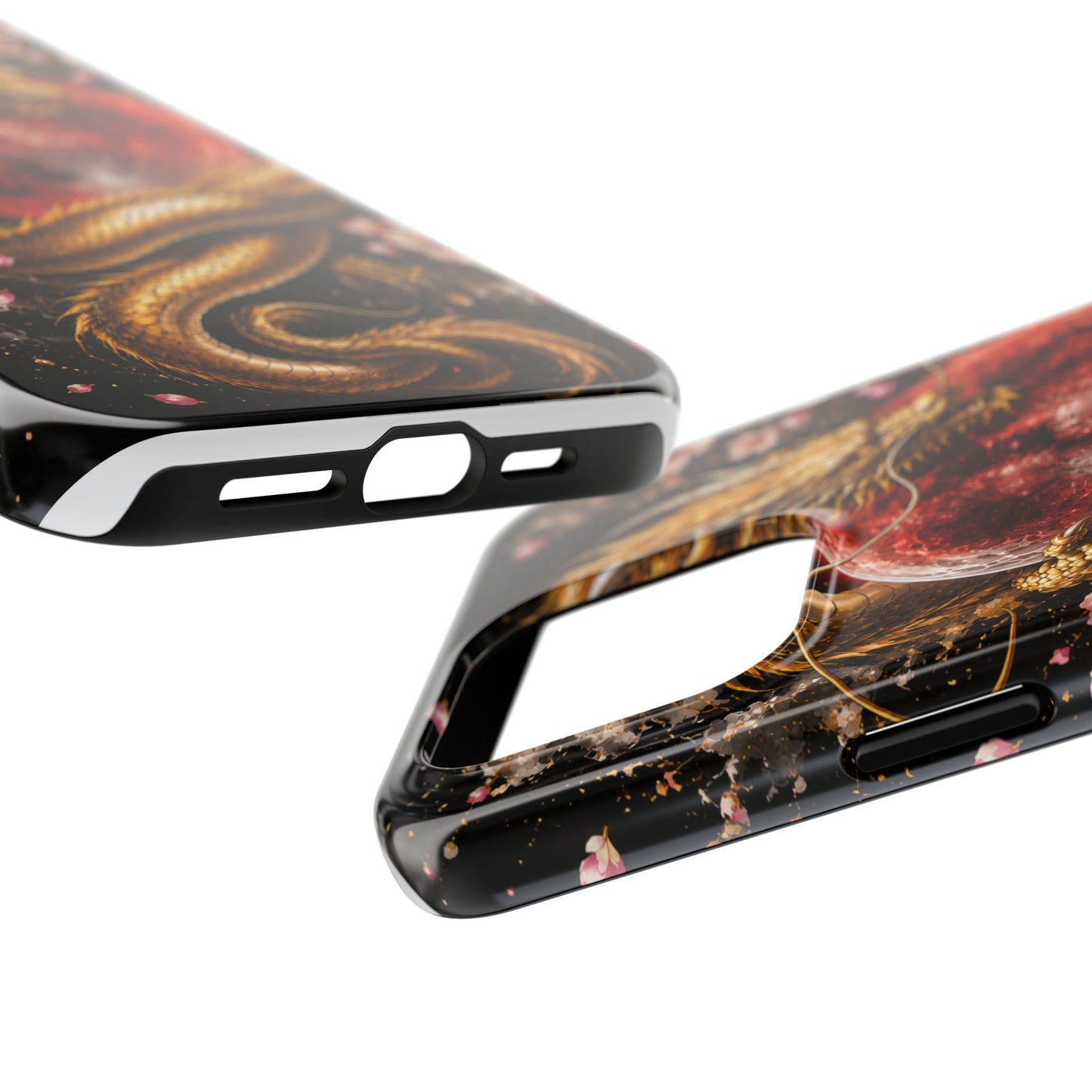 Golden Dragon Moon Tough Phone Case — Cherry Blossoms & Red Moon Protective Cover