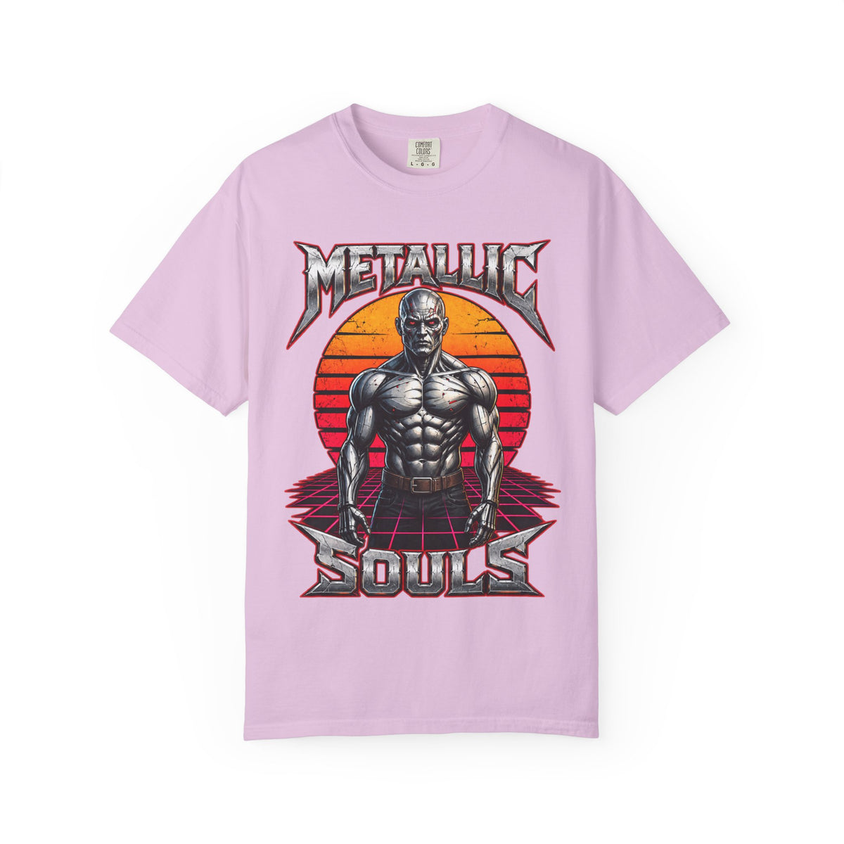 Metallic Souls T-Shirt — Retro Sunset Muscular Warrior Graphic Tee