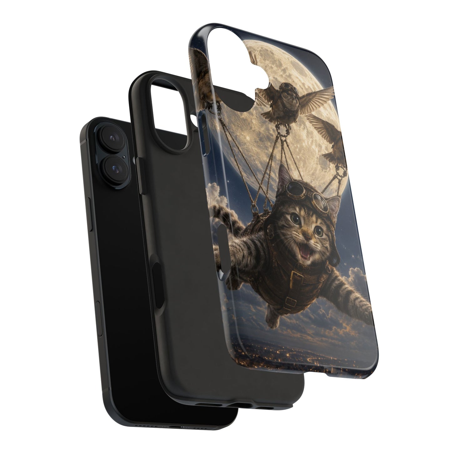 Cat Pilot Phone Case — Adventure Kitty Moonlit Flight Tough Protection