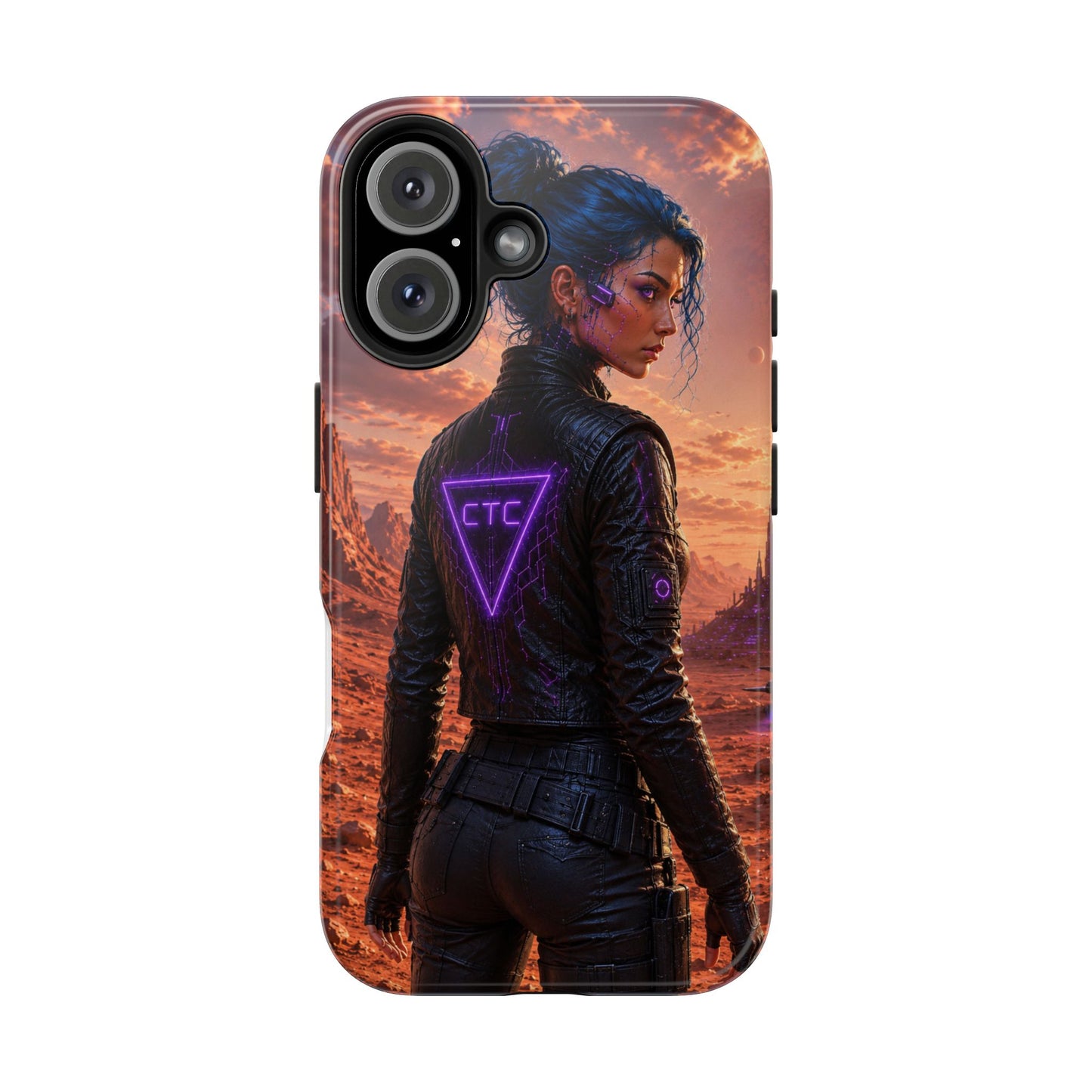 Cyberpunk Woman Tough Phone Case — Neon CTC Logo Protective Cover