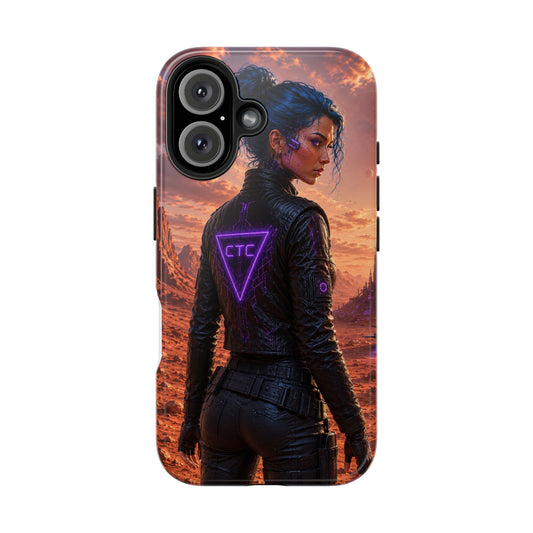 Cyberpunk Woman Tough Phone Case — Neon CTC Logo Protective Cover