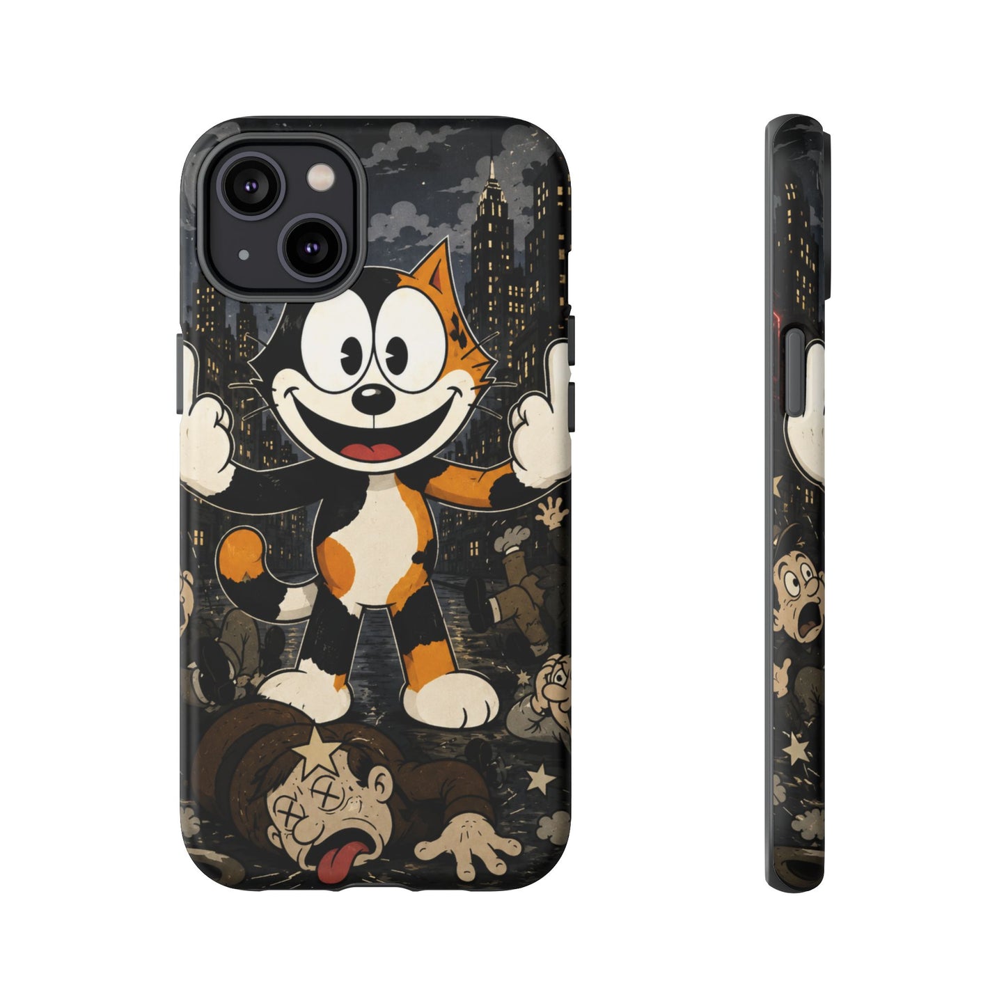 Vintage Cartoon Cat Phone Case — Edgy Felix-Style Illustration