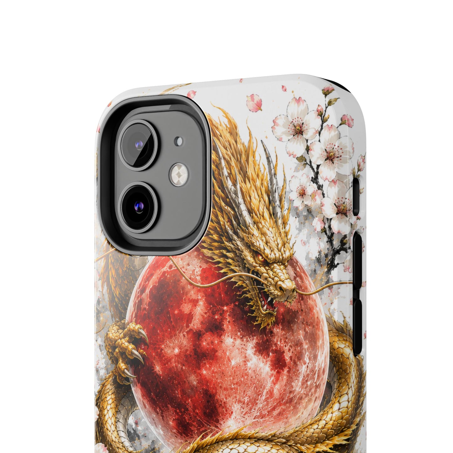 Golden Dragon Phone Case — Red Moon & Cherry Blossom Tough Phone Case