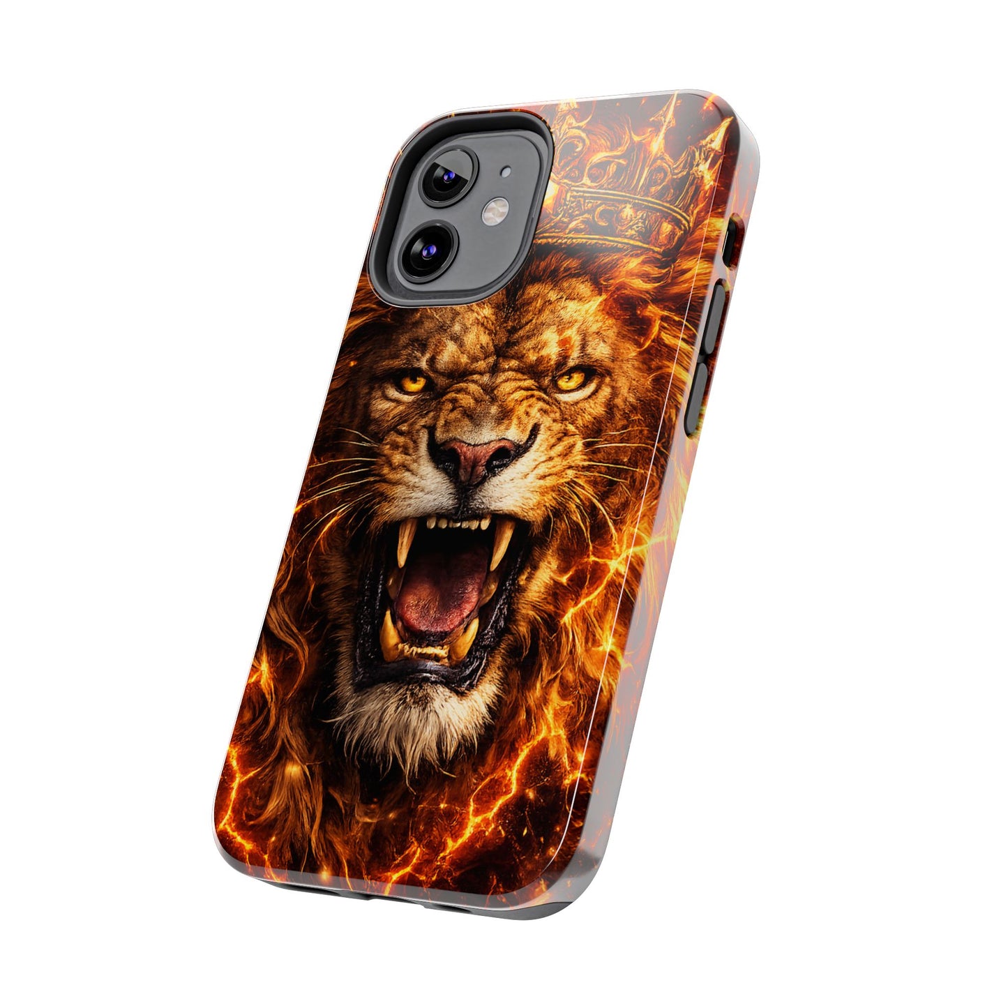 Fiery Lion King Tough Phone Case — Protective iPhone Case with Roaring Crown Design